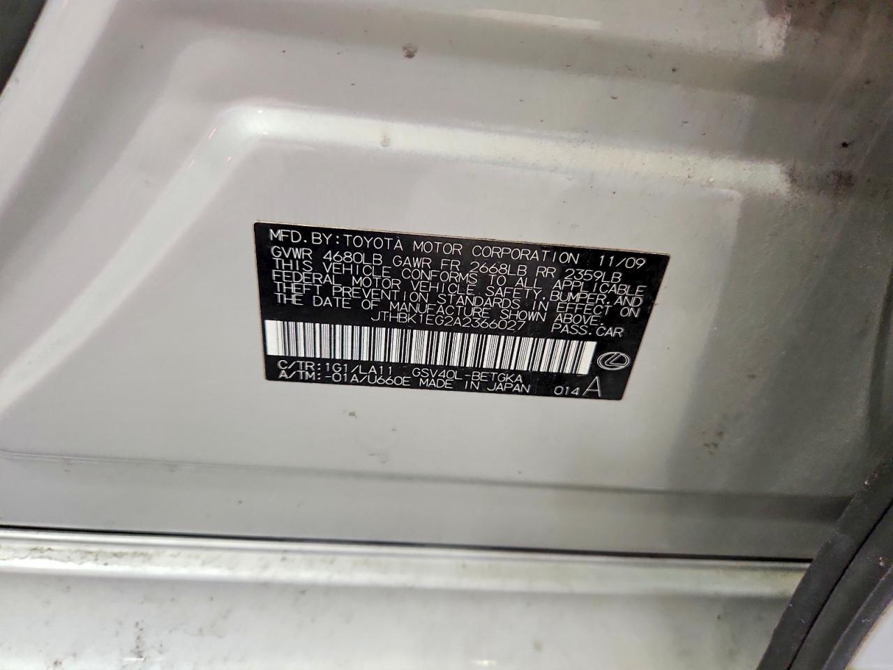 2010 Lexus Es 350 Серебряный vin: JTHBK1EG2A2366027
