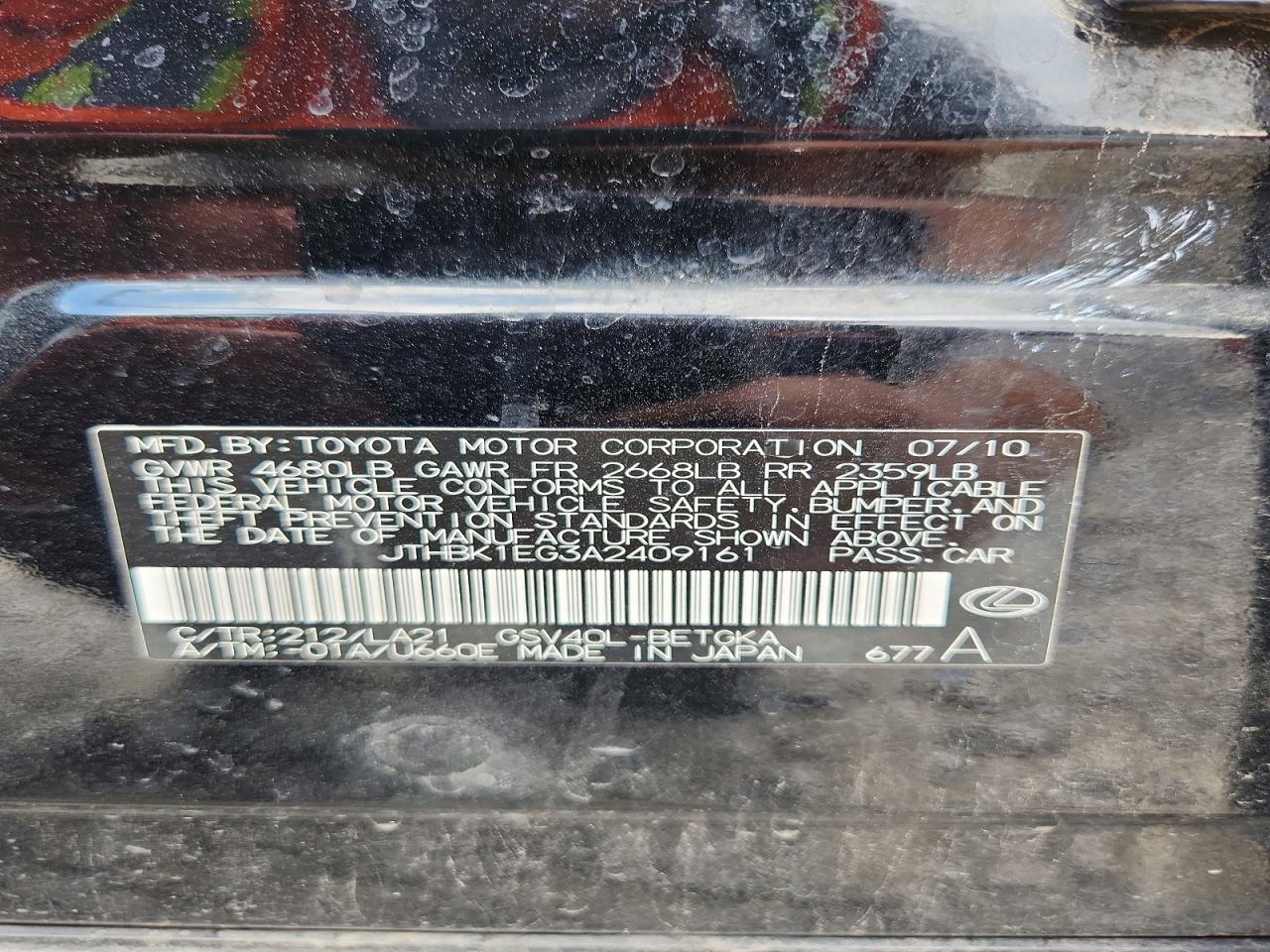 2010 Lexus Es 350 Черный vin: JTHBK1EG3A2409161