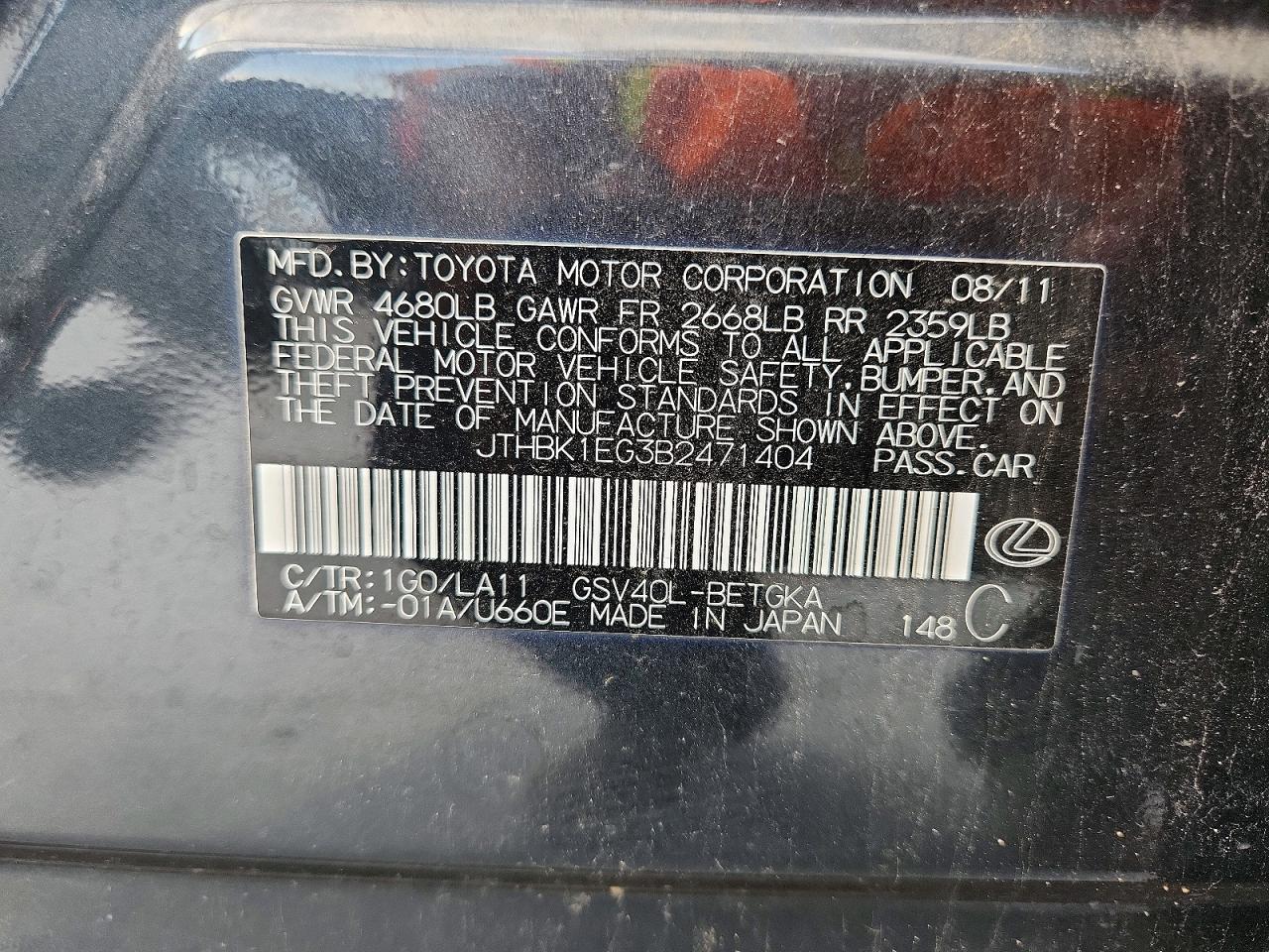 2011 Lexus Es 350 Gray vin: JTHBK1EG3B2471404