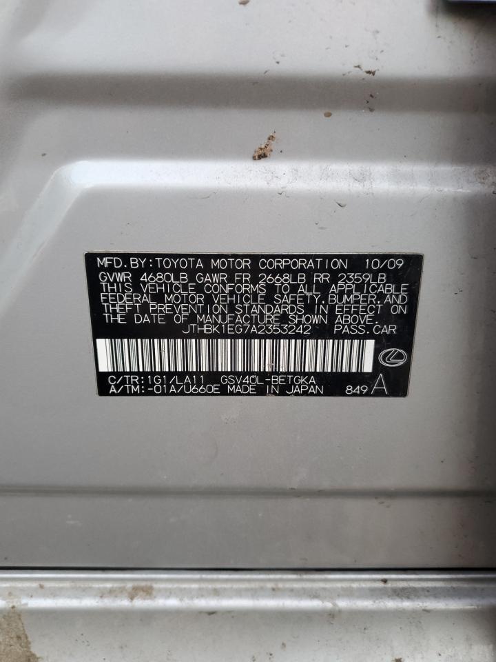 2010 Lexus Es 350 Silver vin: JTHBK1EG7A2353242