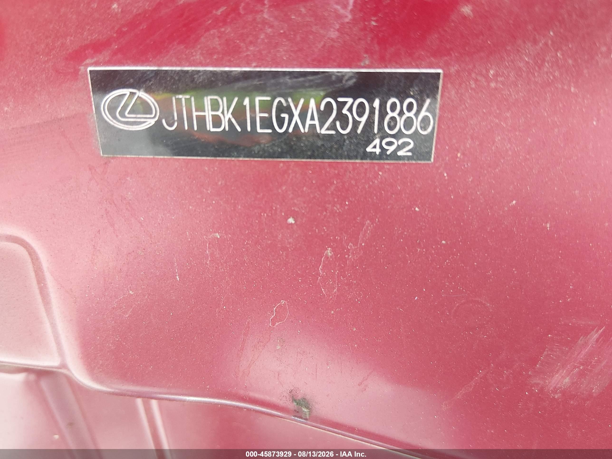 2010 Lexus Es 350   Maroon vin: JTHBK1EGXA2391886