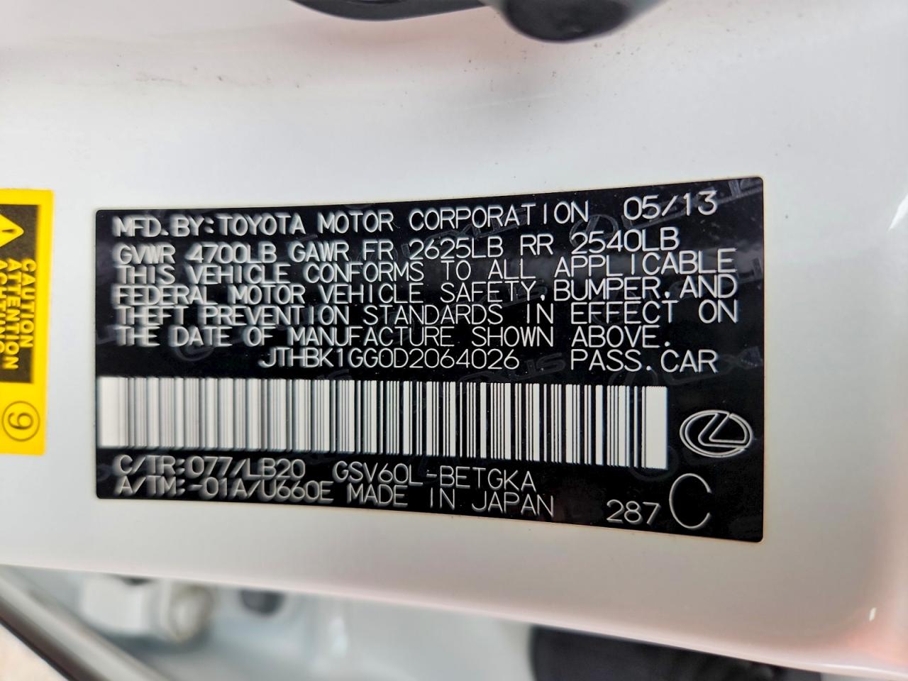 2013 Lexus Es 350 Белый vin: JTHBK1GG0D2064026