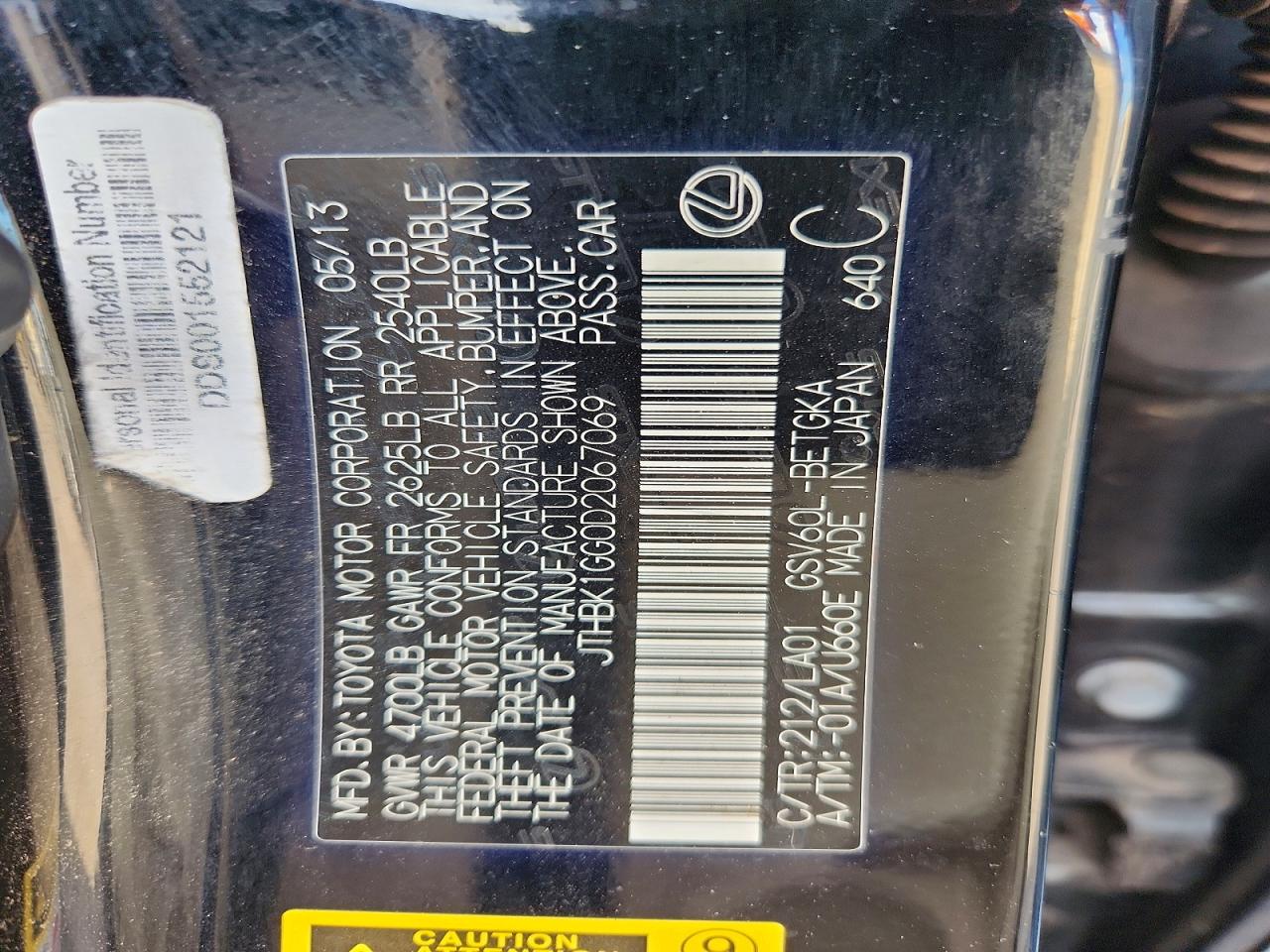 2013 Lexus Es 350 Black vin: JTHBK1GG0D2067069