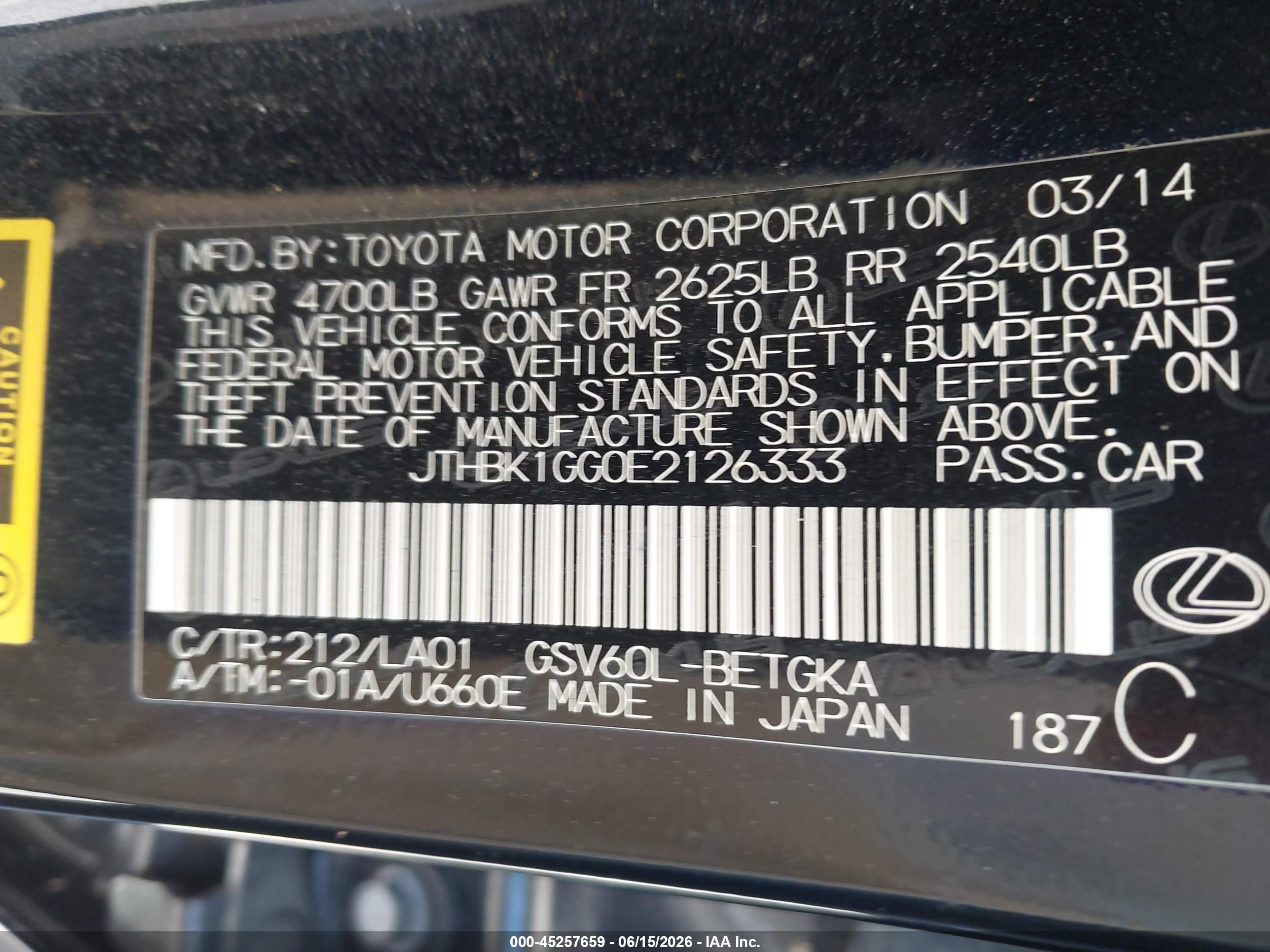 2014 Lexus Es 350 Black vin: JTHBK1GG0E2126333
