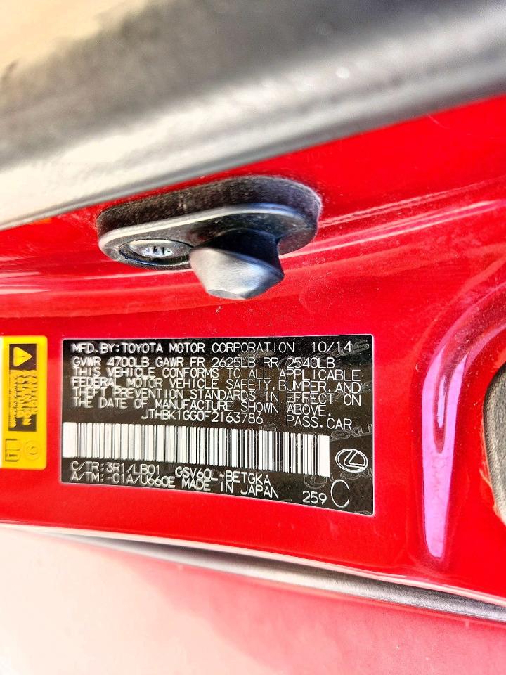 2015 Lexus Es 350 Red vin: JTHBK1GG0F2163786