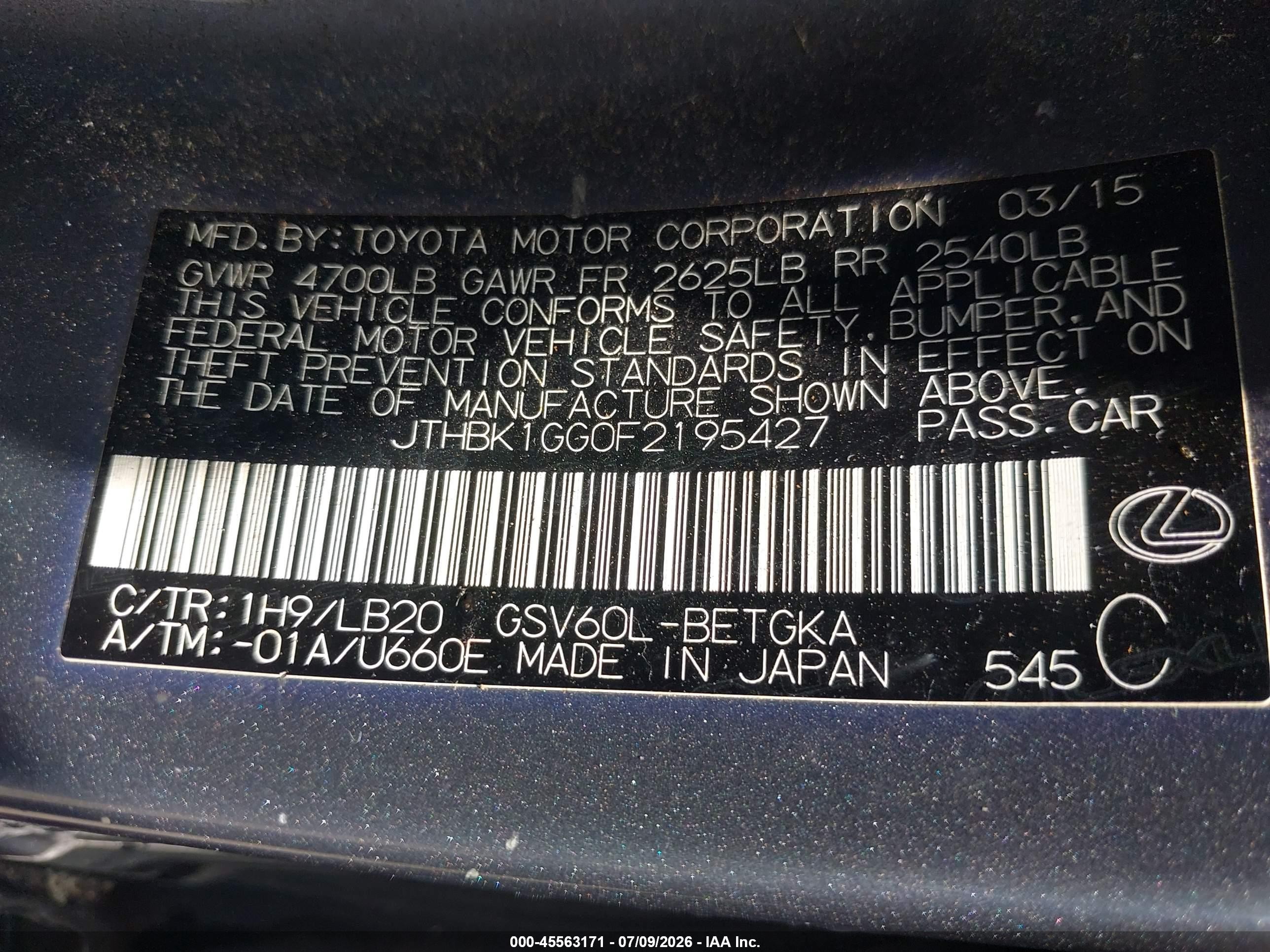 2015 Lexus Es 350   Gray vin: JTHBK1GG0F2195427