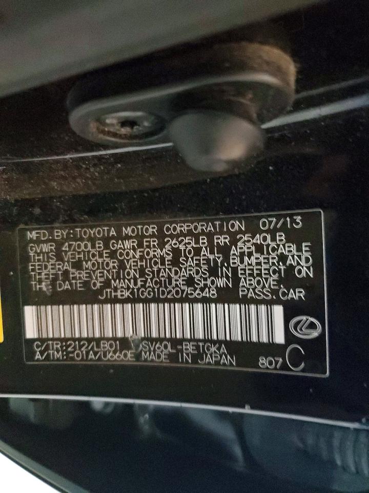 2013 Lexus Es 350 Black vin: JTHBK1GG1D2075648