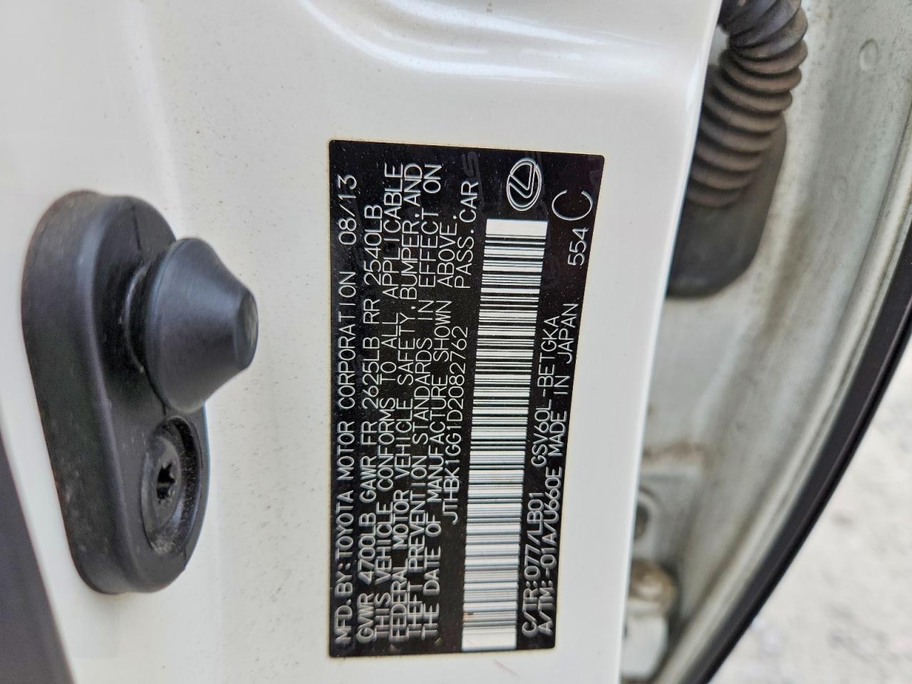 2013 Lexus Es 350 White vin: JTHBK1GG1D2082762