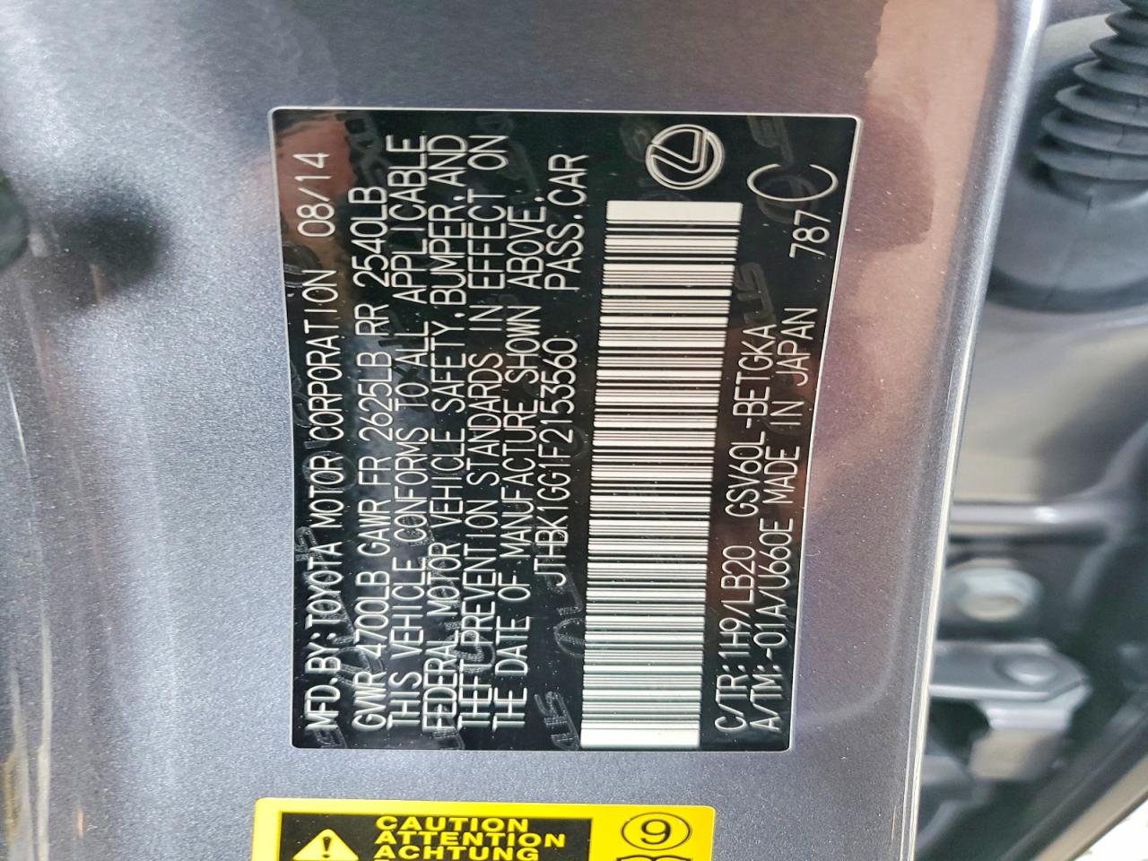 2015 Lexus Es 350 Gray vin: JTHBK1GG1F2153560