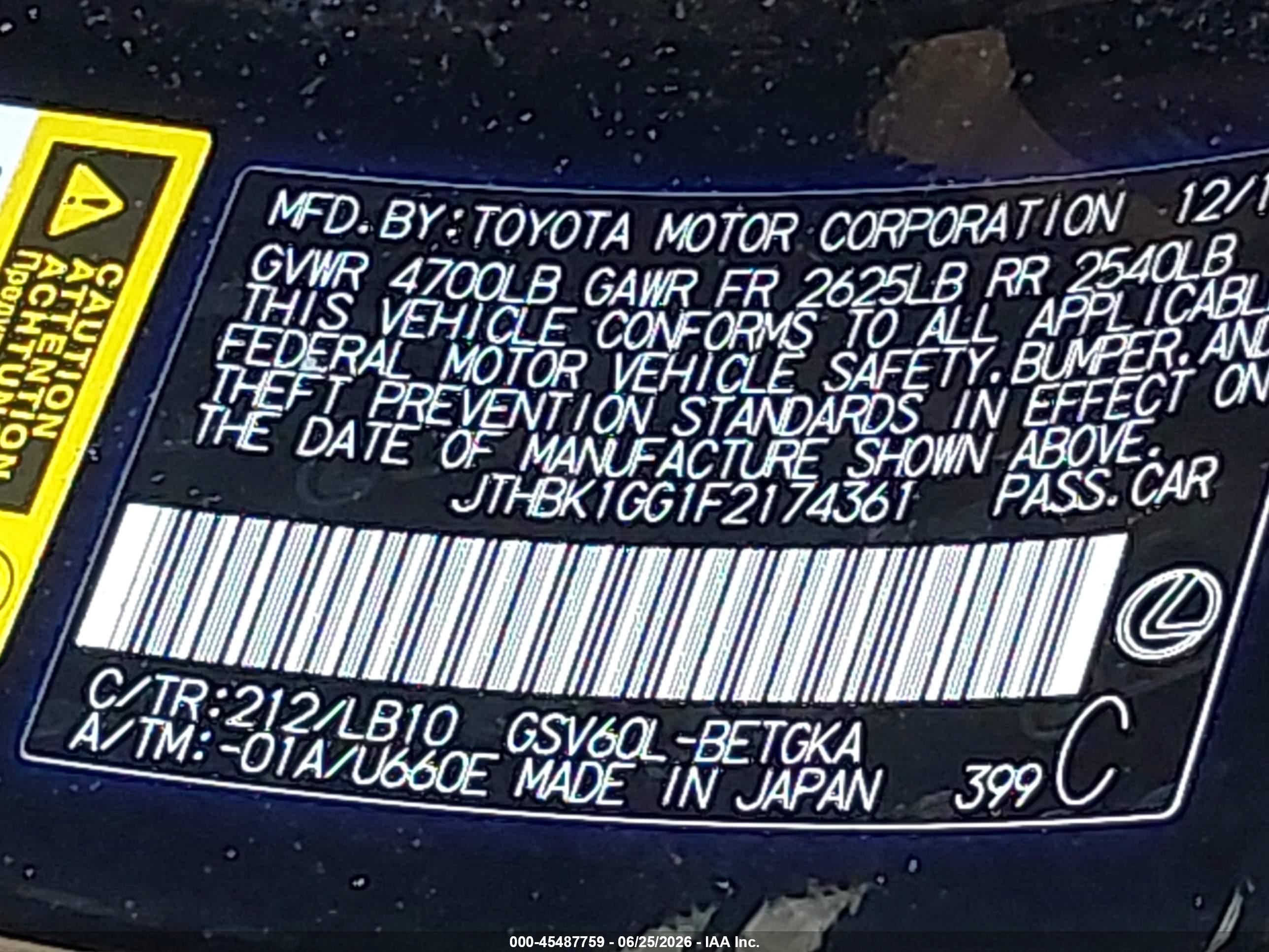 2015 Lexus Es 350   Black vin: JTHBK1GG1F2174361