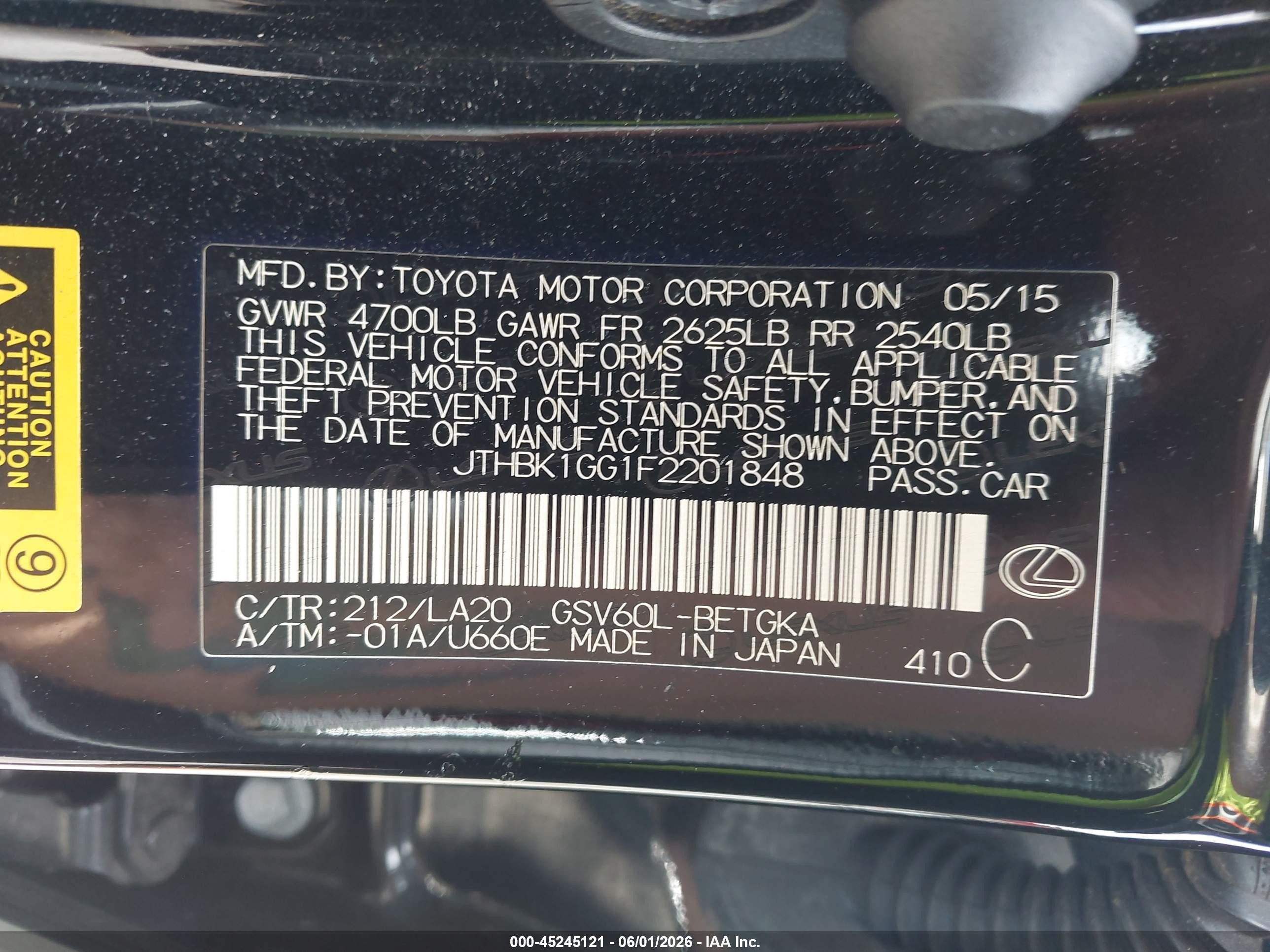 2015 Lexus Es 350   Black vin: JTHBK1GG1F2201848