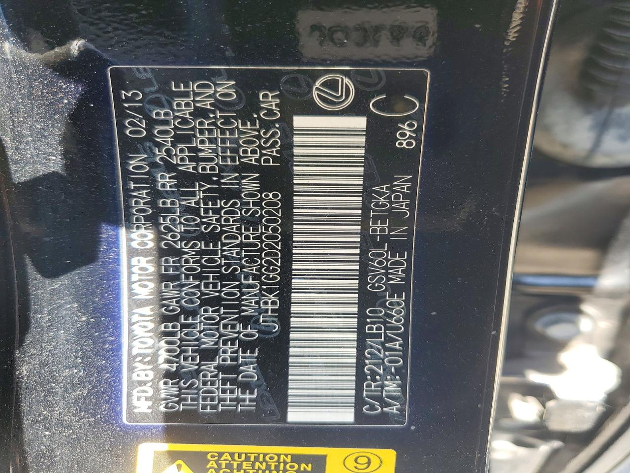 2013 Lexus Es 350 Black vin: JTHBK1GG2D2050208