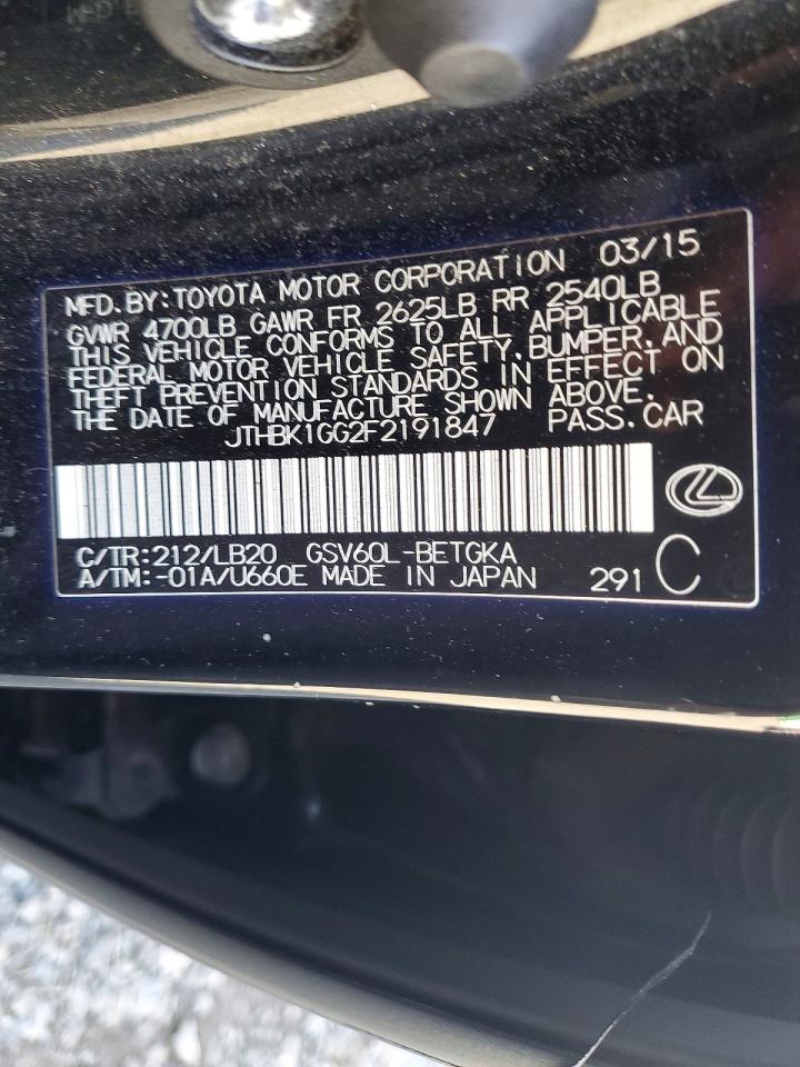 2015 Lexus Es 350 Black vin: JTHBK1GG2F2191847