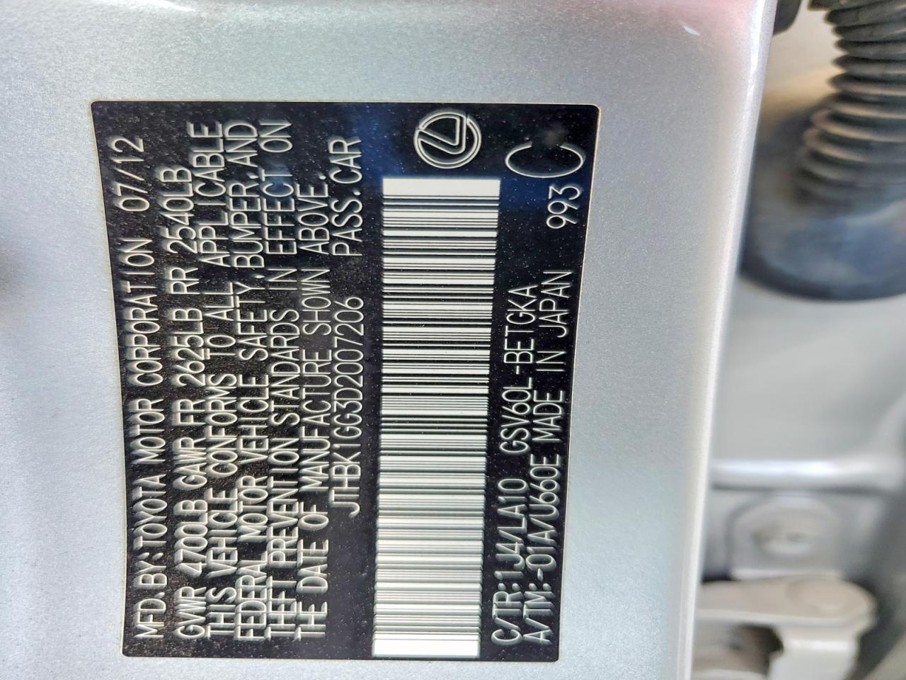 2013 Lexus Es 350 Silver vin: JTHBK1GG3D2007206