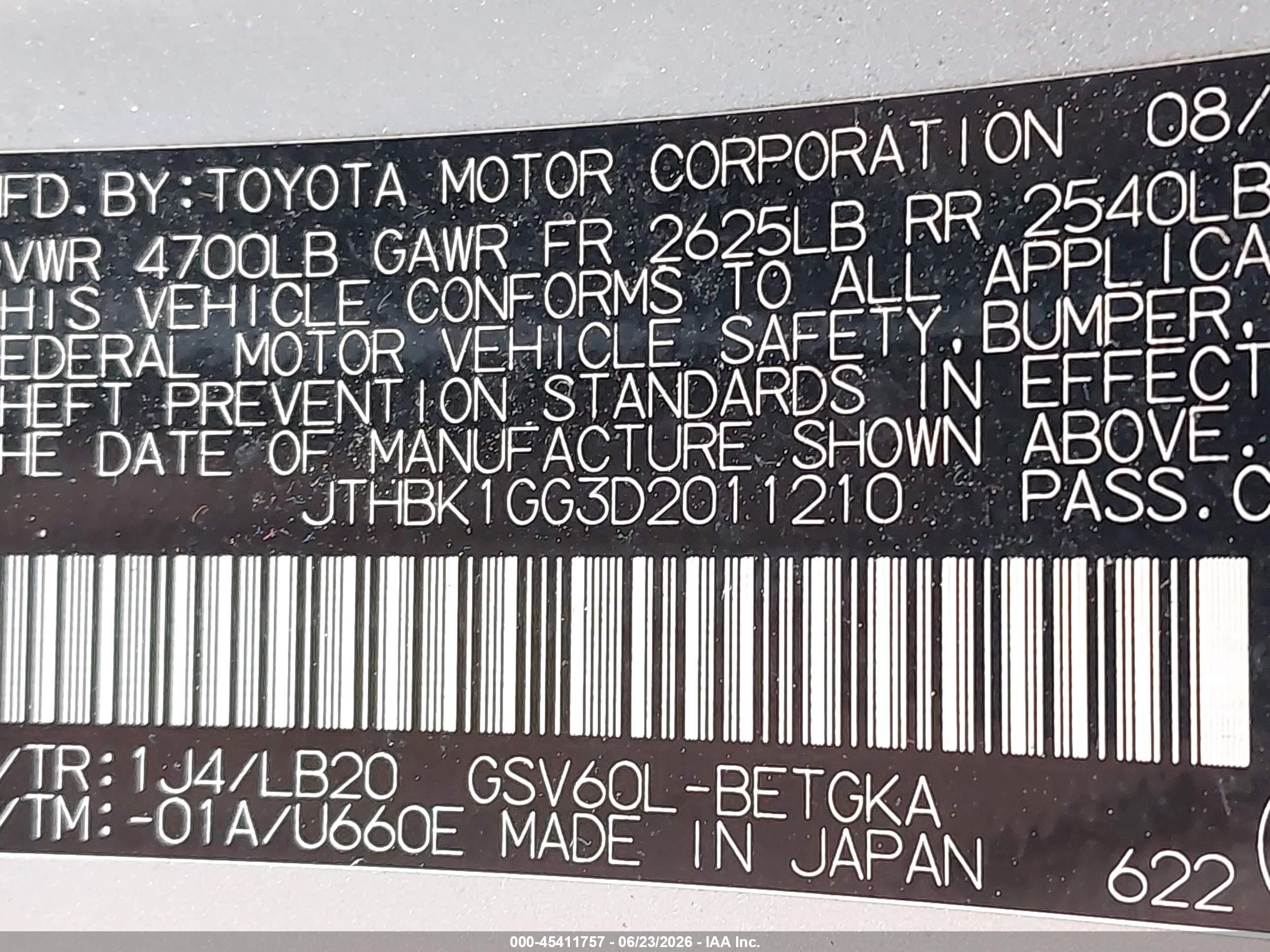 2013 Lexus Es 350   Silver vin: JTHBK1GG3D2011210