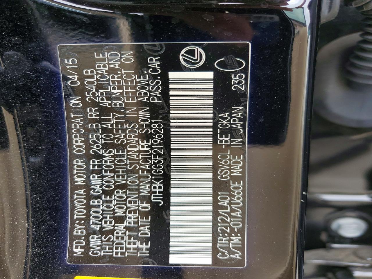 2015 Lexus Es 350 Black vin: JTHBK1GG3F2196281