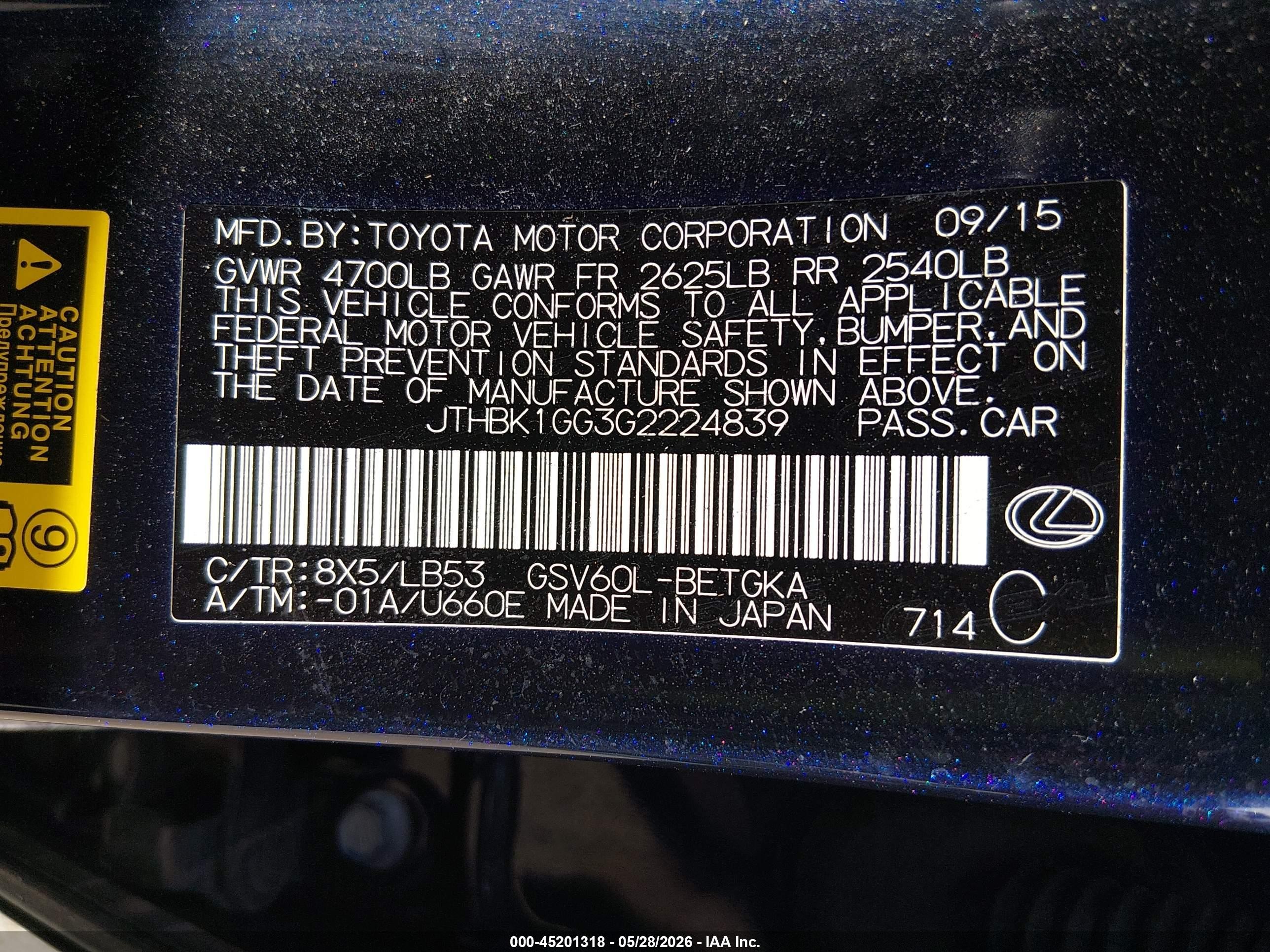 2016 Lexus Es 350 Blue vin: JTHBK1GG3G2224839