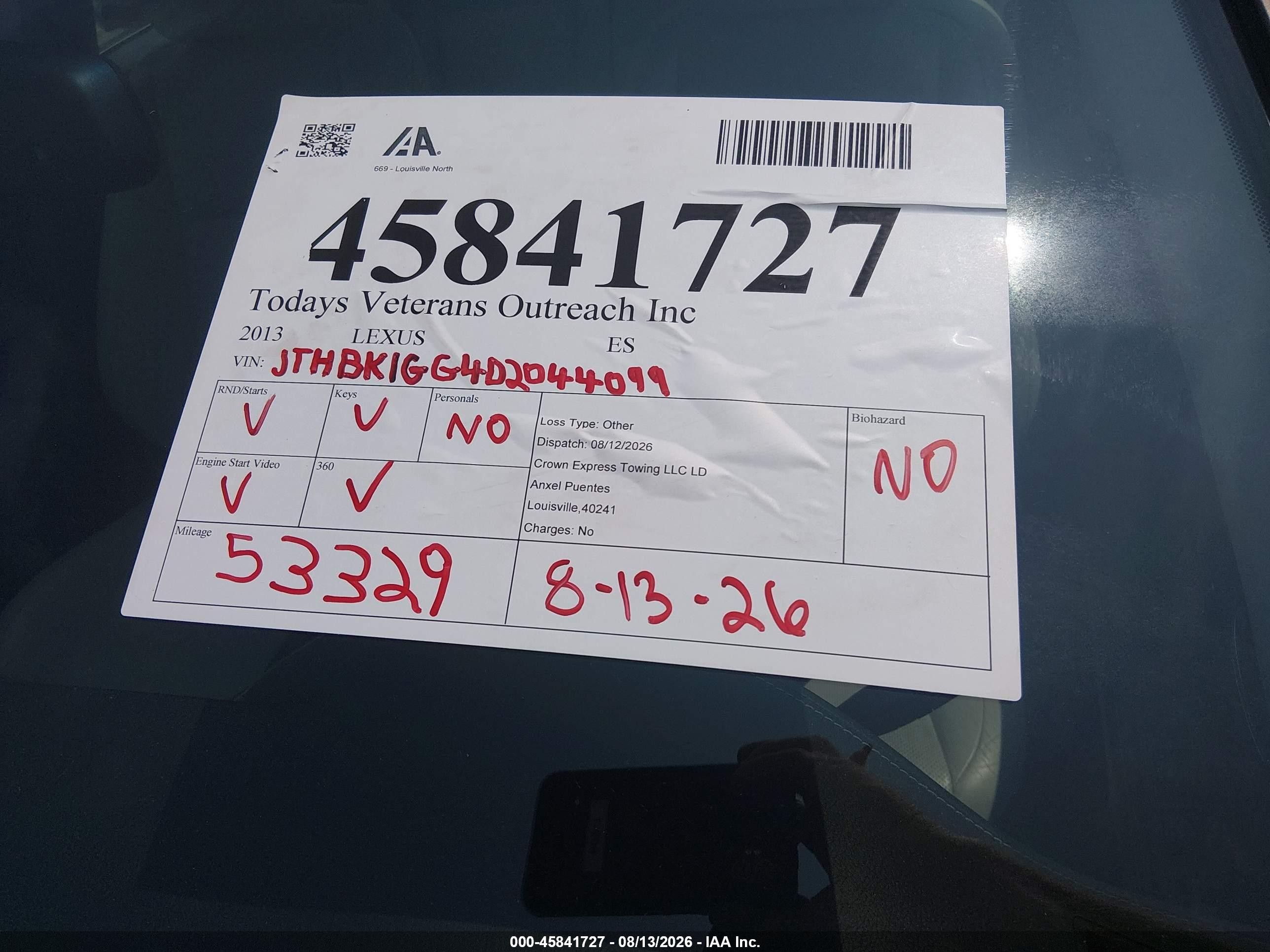 2013 Lexus Es 350   Blue vin: JTHBK1GG4D2044099