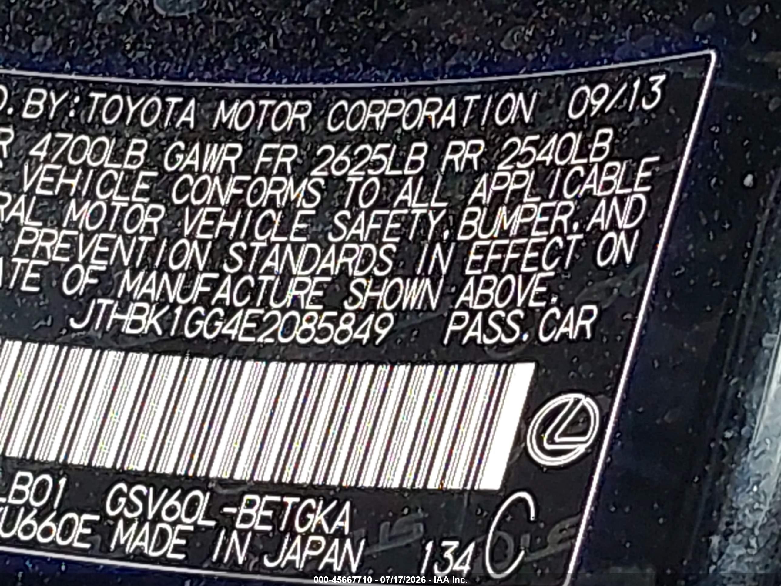 2014 Lexus Es 350   Black vin: JTHBK1GG4E2085849