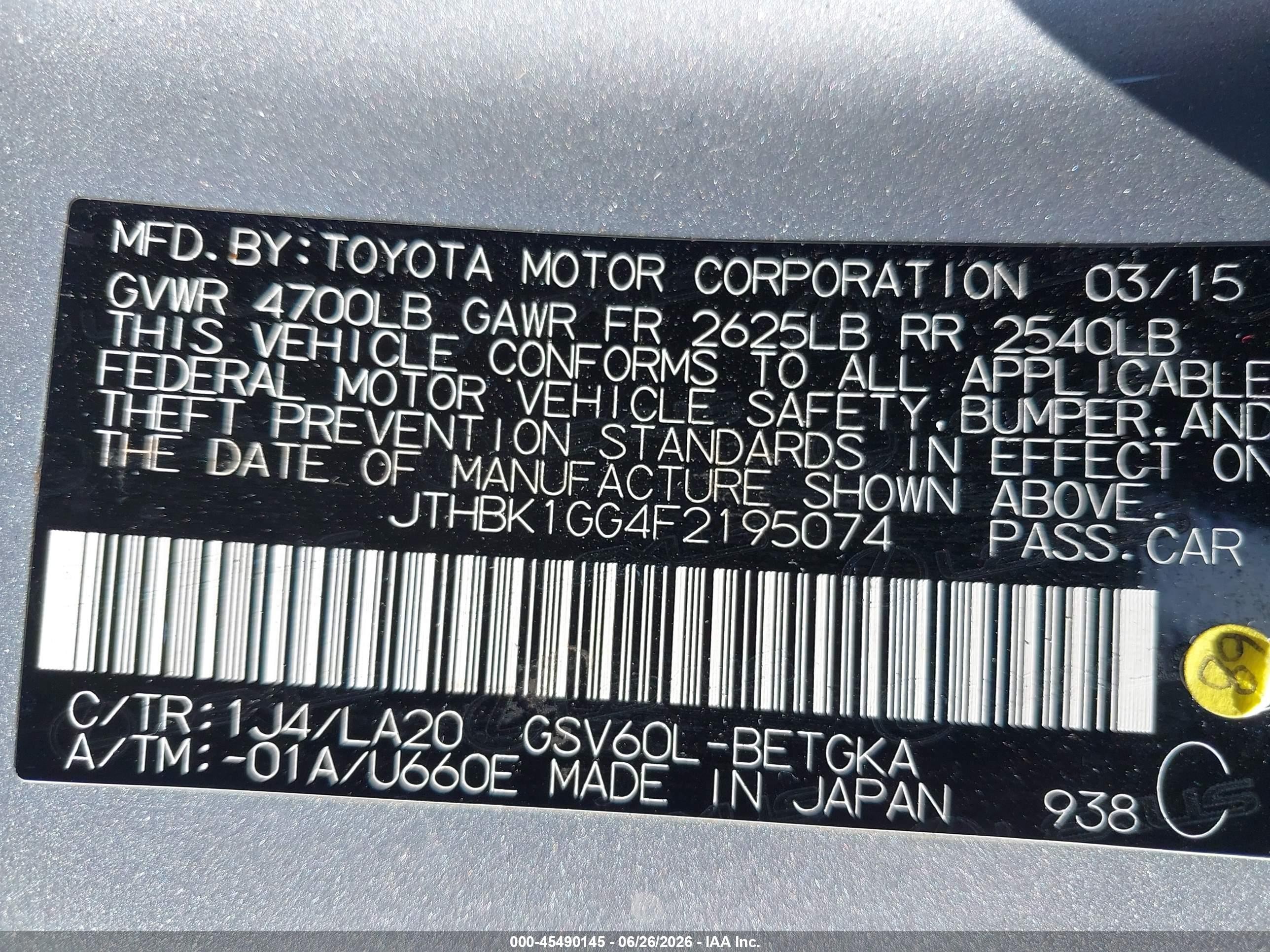 2015 Lexus Es 350 Gray vin: JTHBK1GG4F2195074