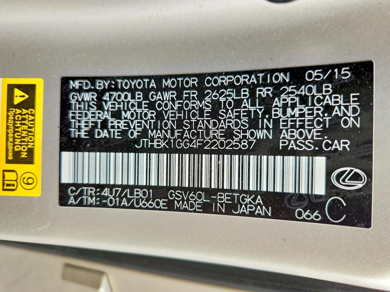 2015 Lexus Es 350 Gold vin: JTHBK1GG4F2202587