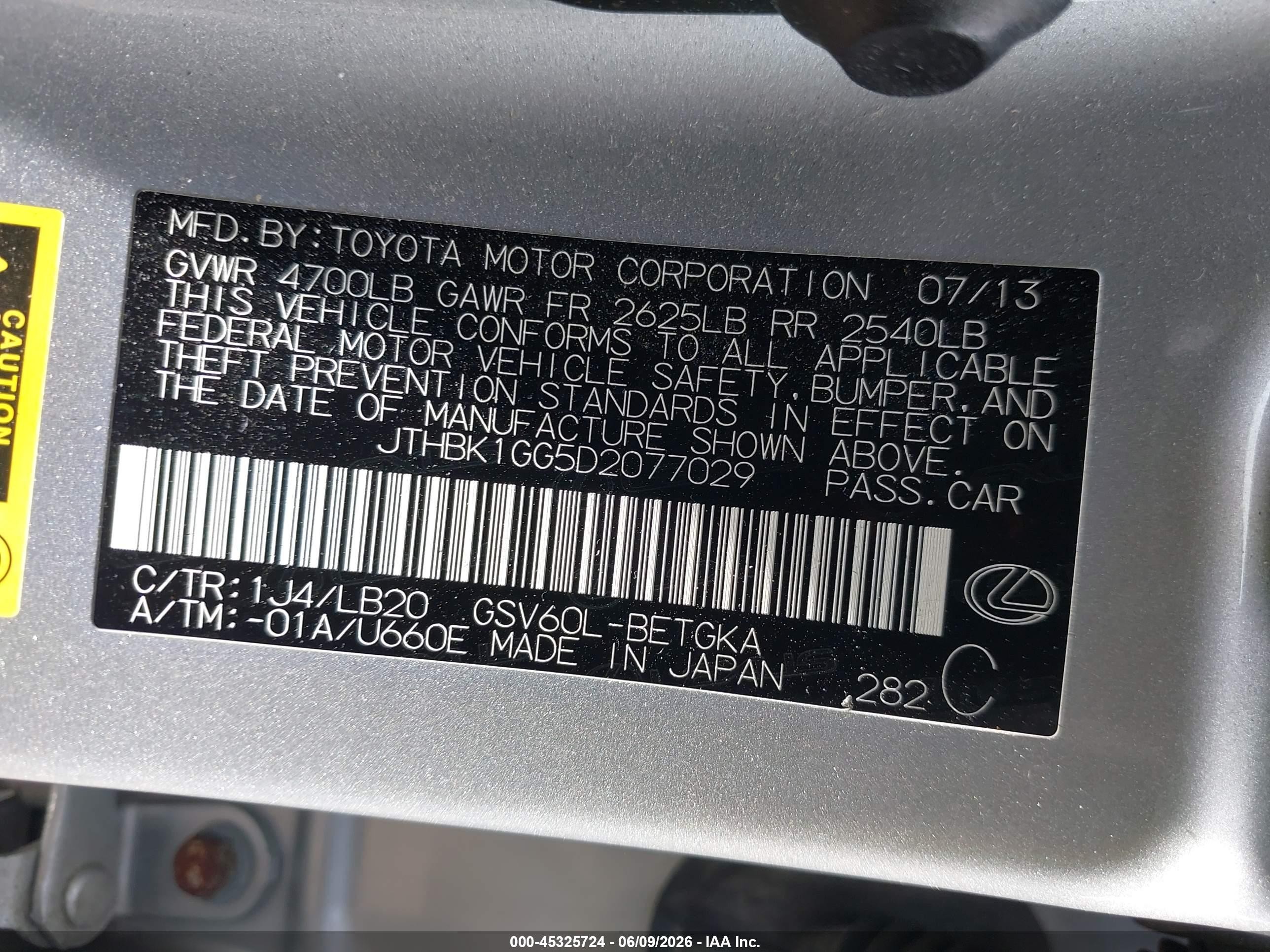 2013 Lexus Es 350   Silver vin: JTHBK1GG5D2077029