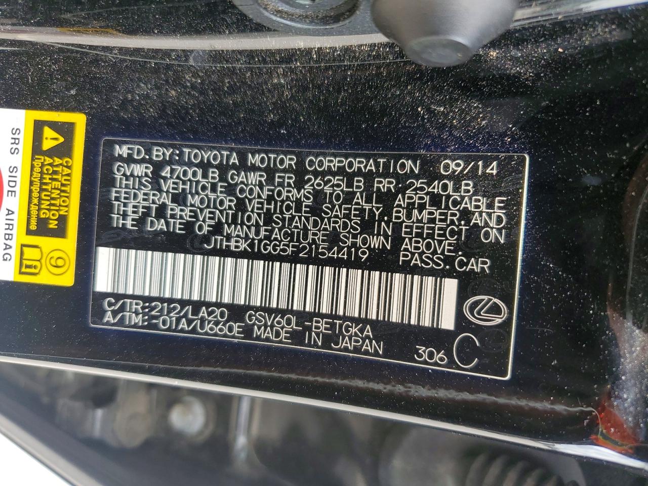 2015 Lexus Es 350 Black vin: JTHBK1GG5F2154419