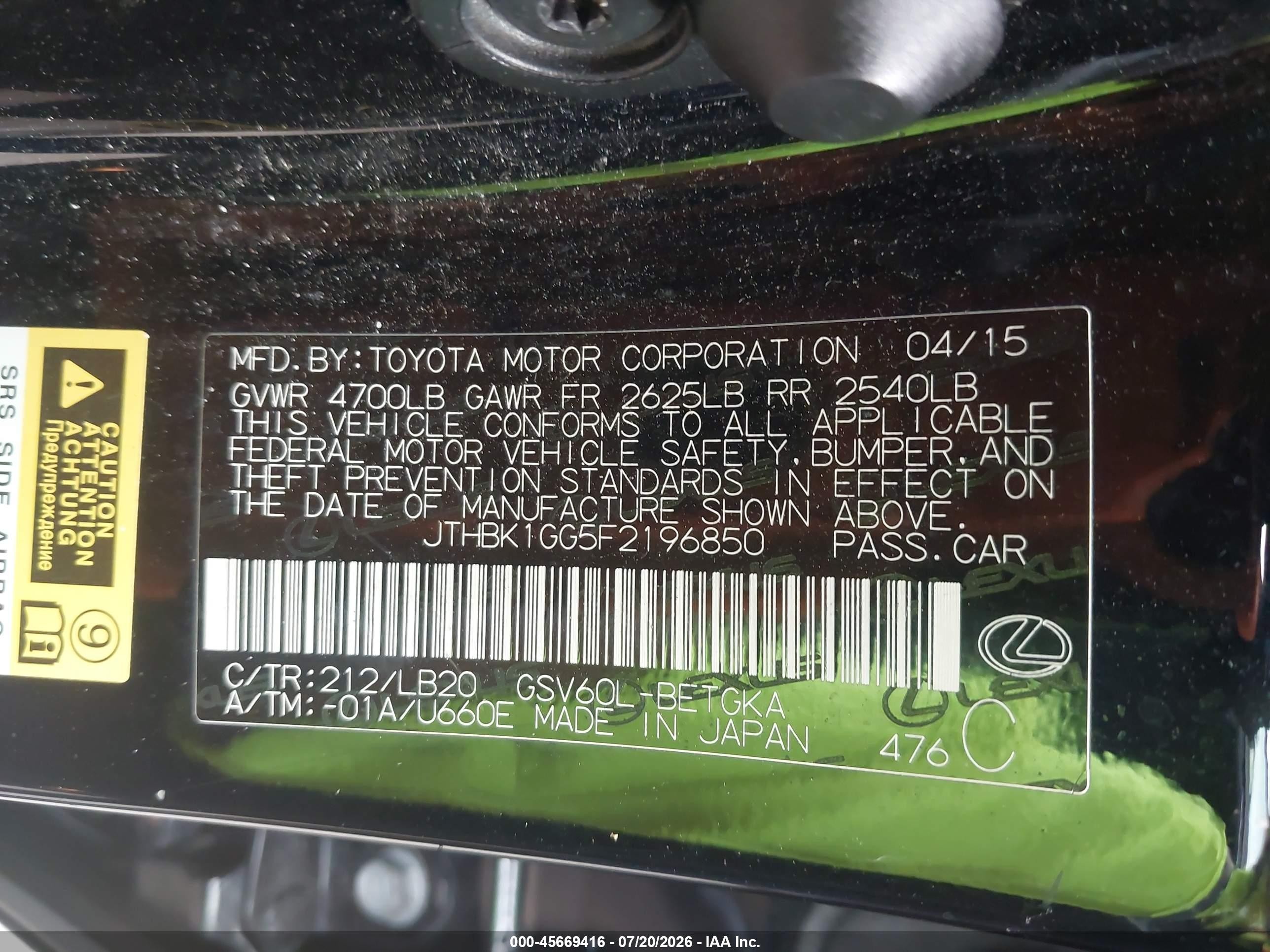 2015 Lexus Es 350   Black vin: JTHBK1GG5F2196850