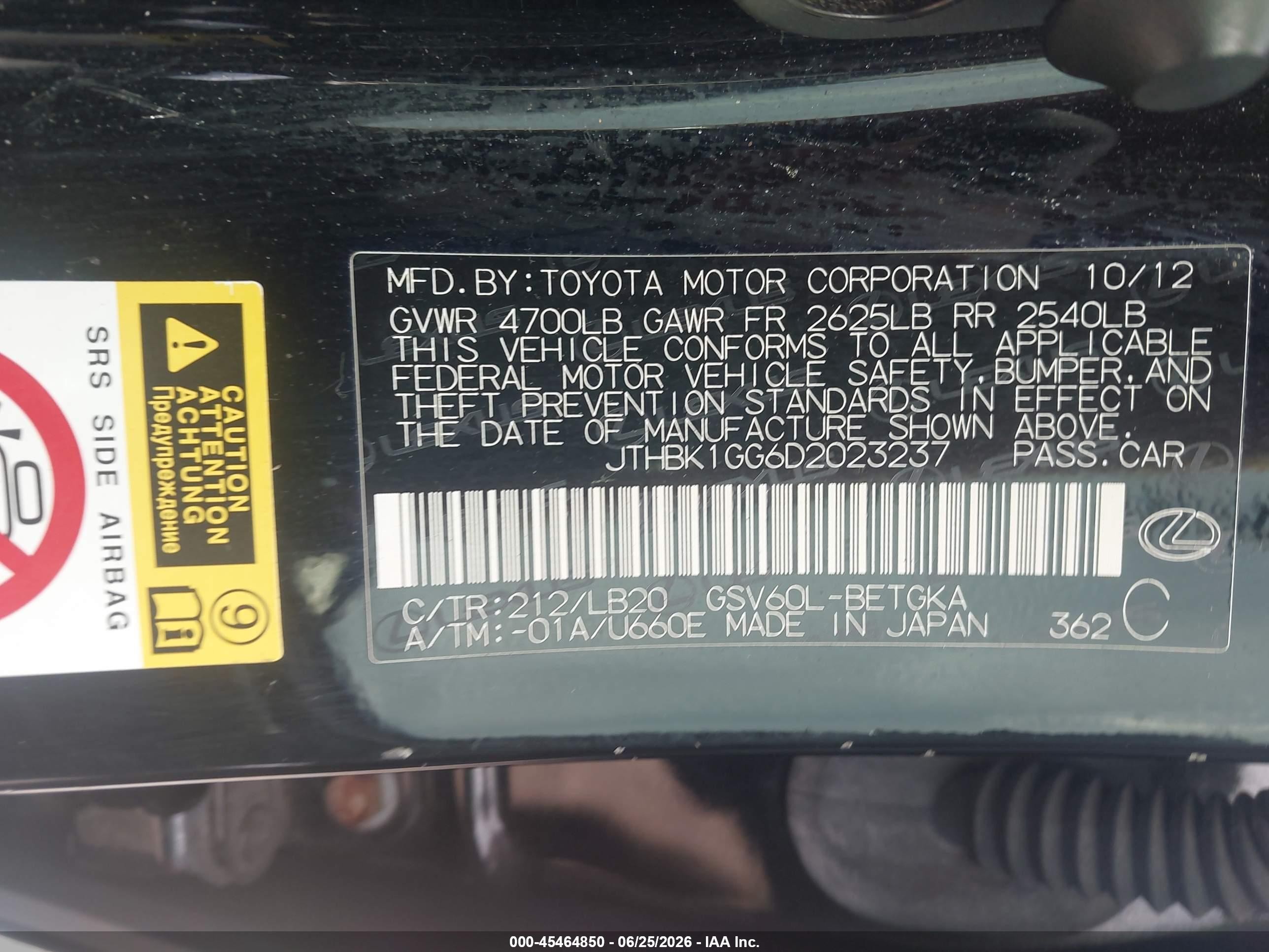 2013 Lexus Es 350 Черный vin: JTHBK1GG6D2023237