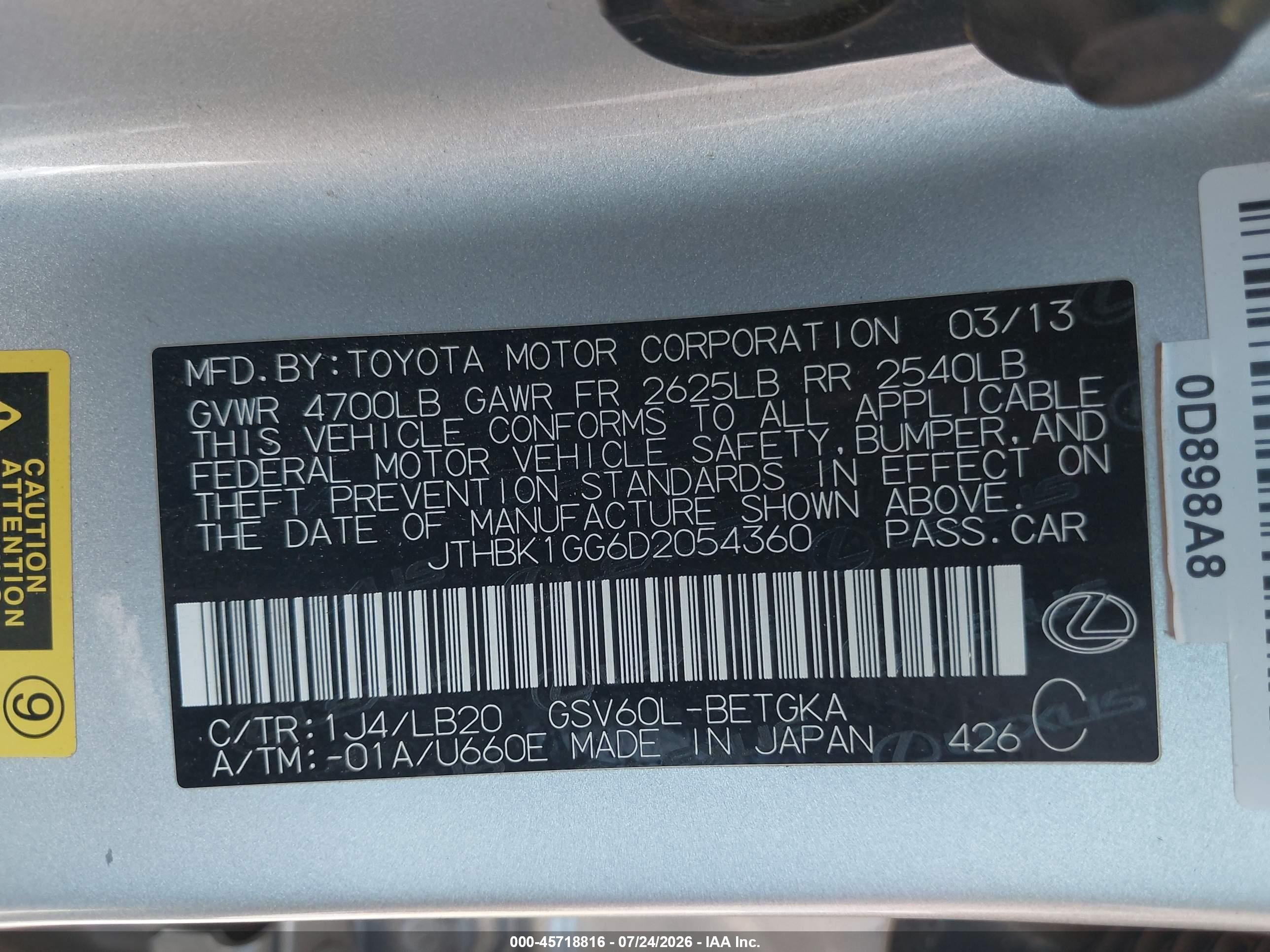 2013 Lexus Es 350   Silver vin: JTHBK1GG6D2054360