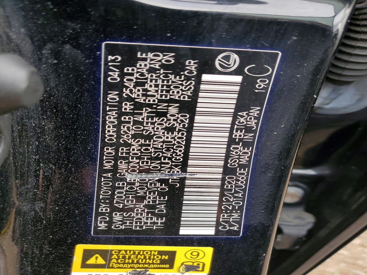2013 Lexus Es 350 Black vin: JTHBK1GG6D2057520