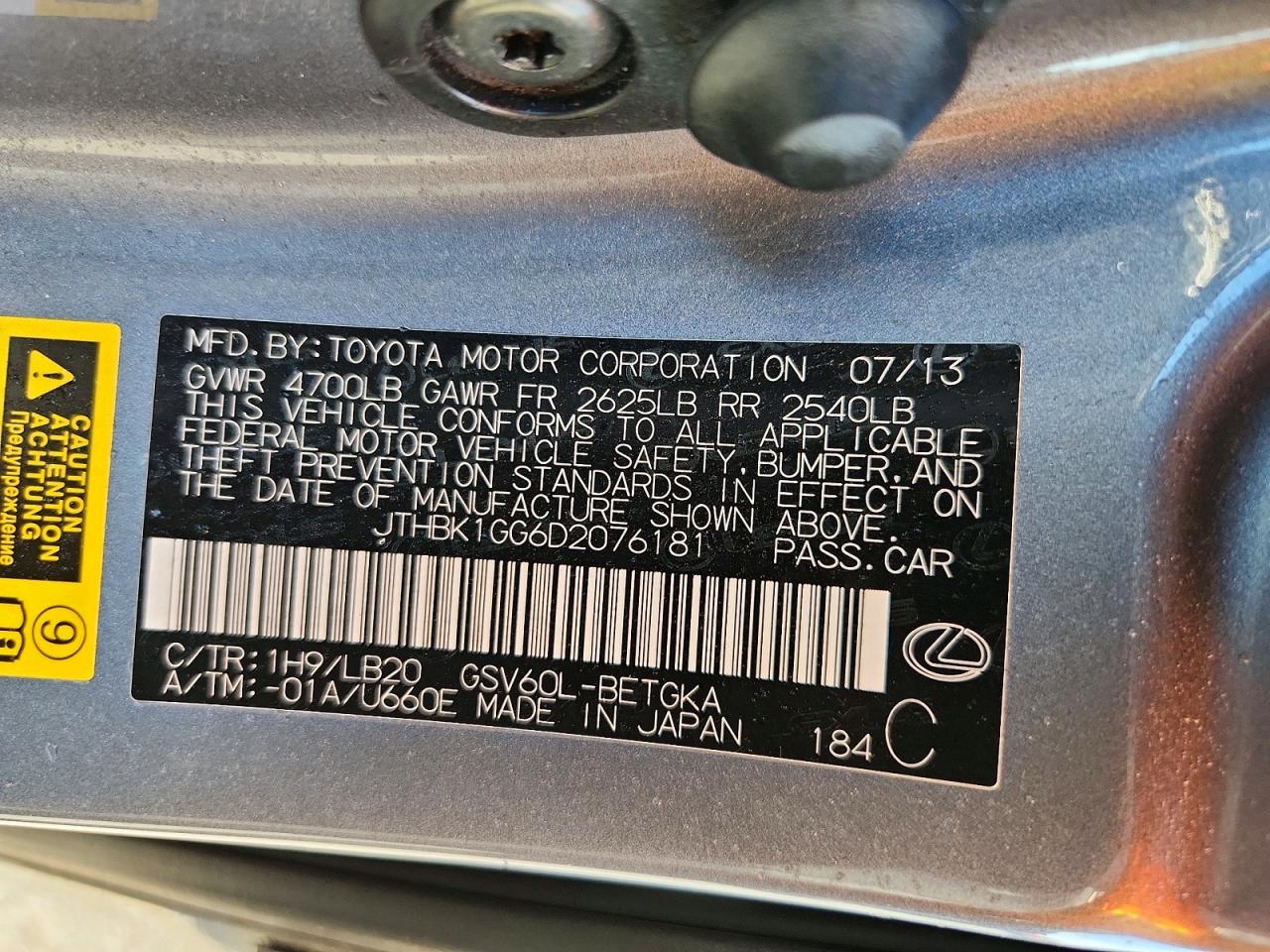 2013 Lexus Es 350 Серый vin: JTHBK1GG6D2076181