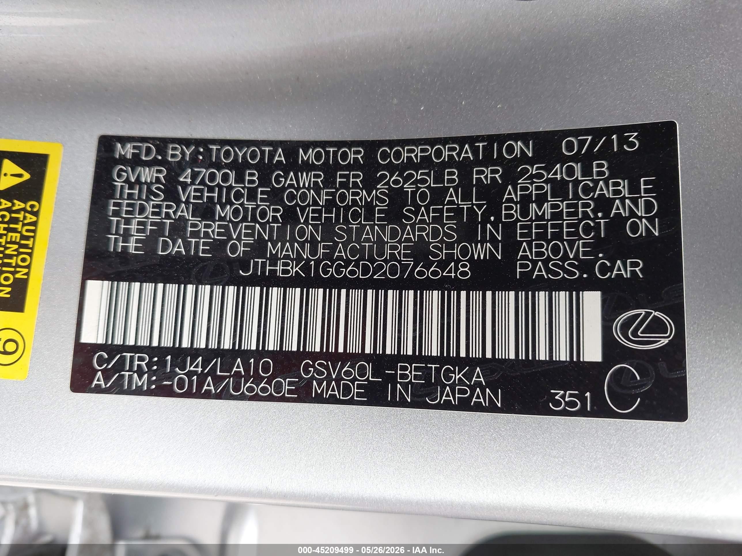 2013 Lexus Es 350   Silver vin: JTHBK1GG6D2076648