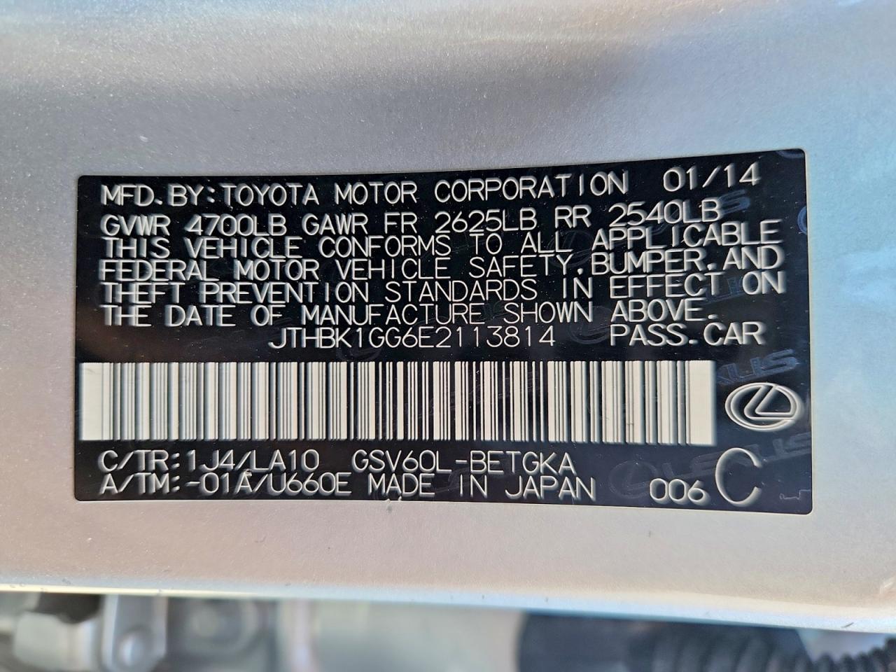 2014 Lexus Es 350 Silver vin: JTHBK1GG6E2113814