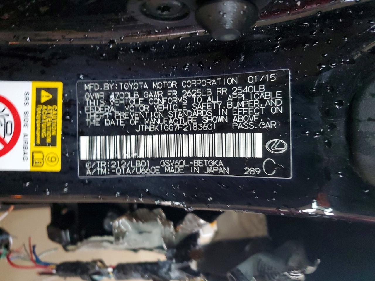 2015 Lexus Es Black vin: JTHBK1GG7F2183601