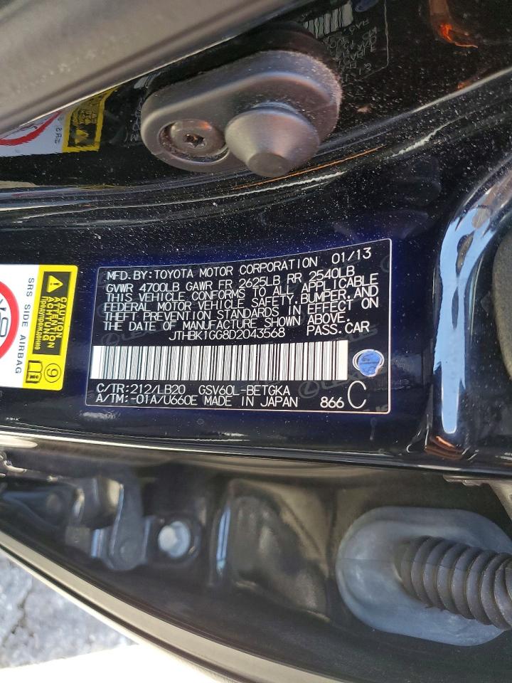 2013 Lexus Es 350 Black vin: JTHBK1GG8D2043568