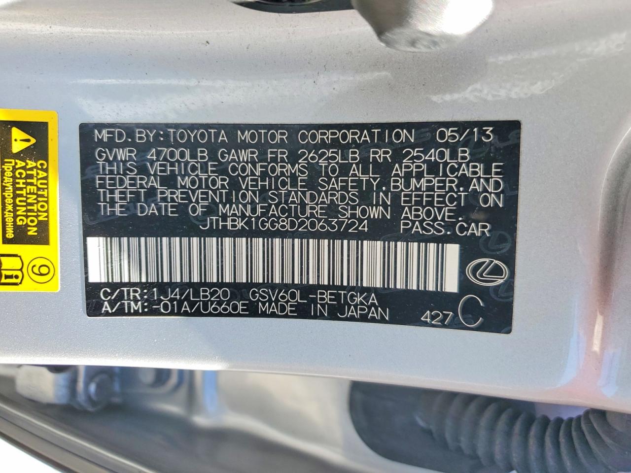 2013 Lexus Es 350 Silver vin: JTHBK1GG8D2063724