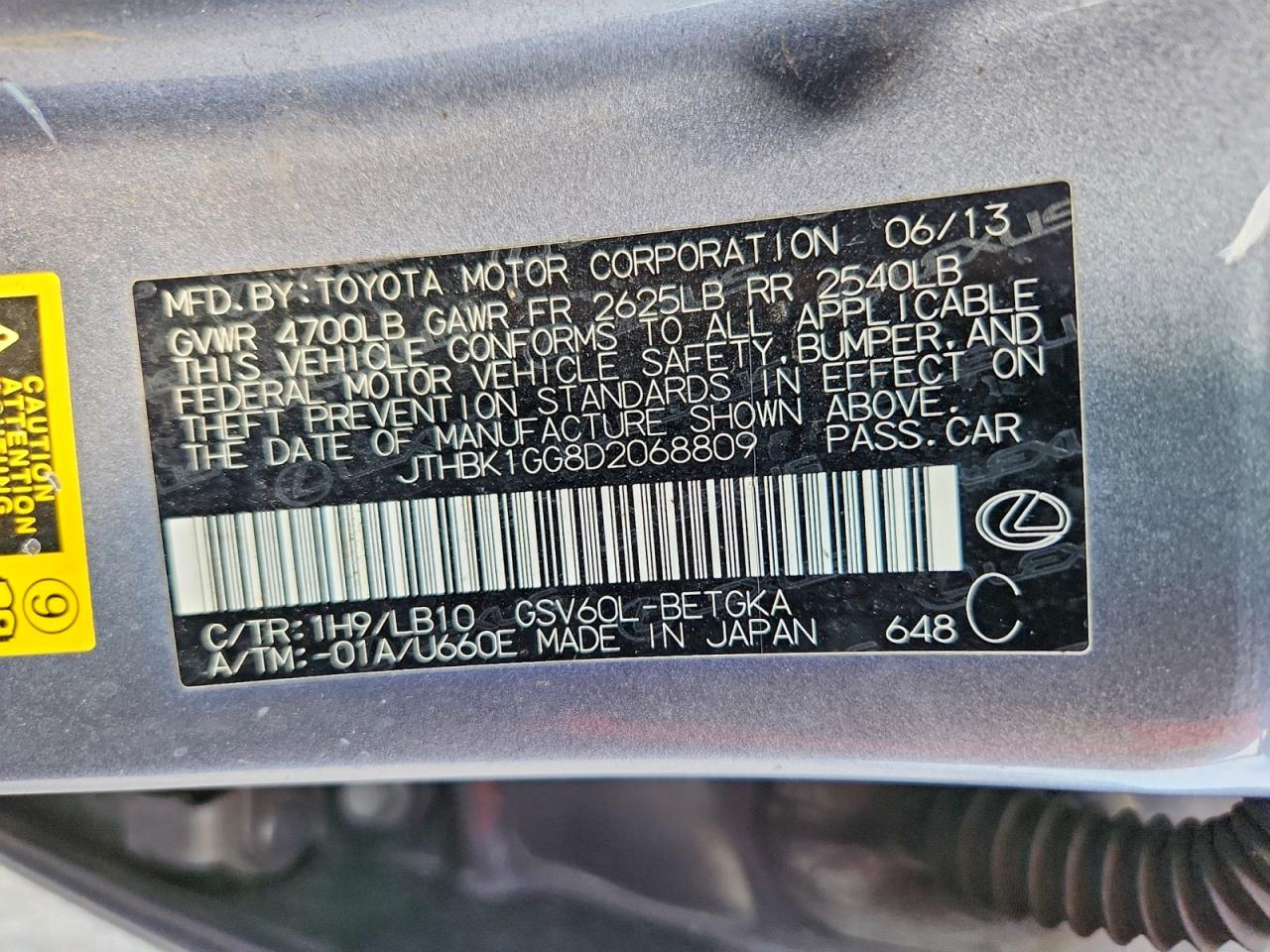 2013 Lexus Es 350 Gray vin: JTHBK1GG8D2068809