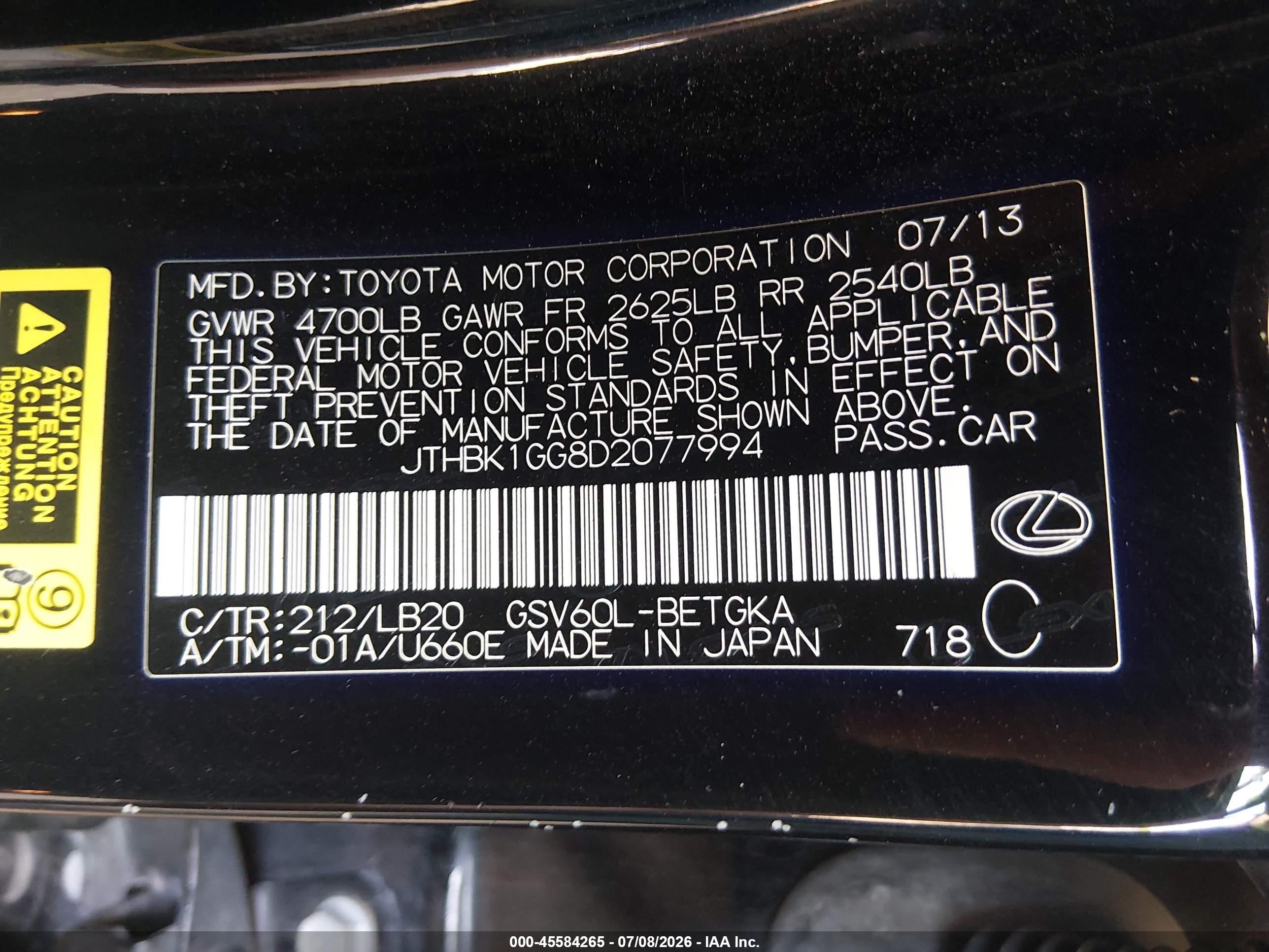 2013 Lexus Es 350 Black vin: JTHBK1GG8D2077994