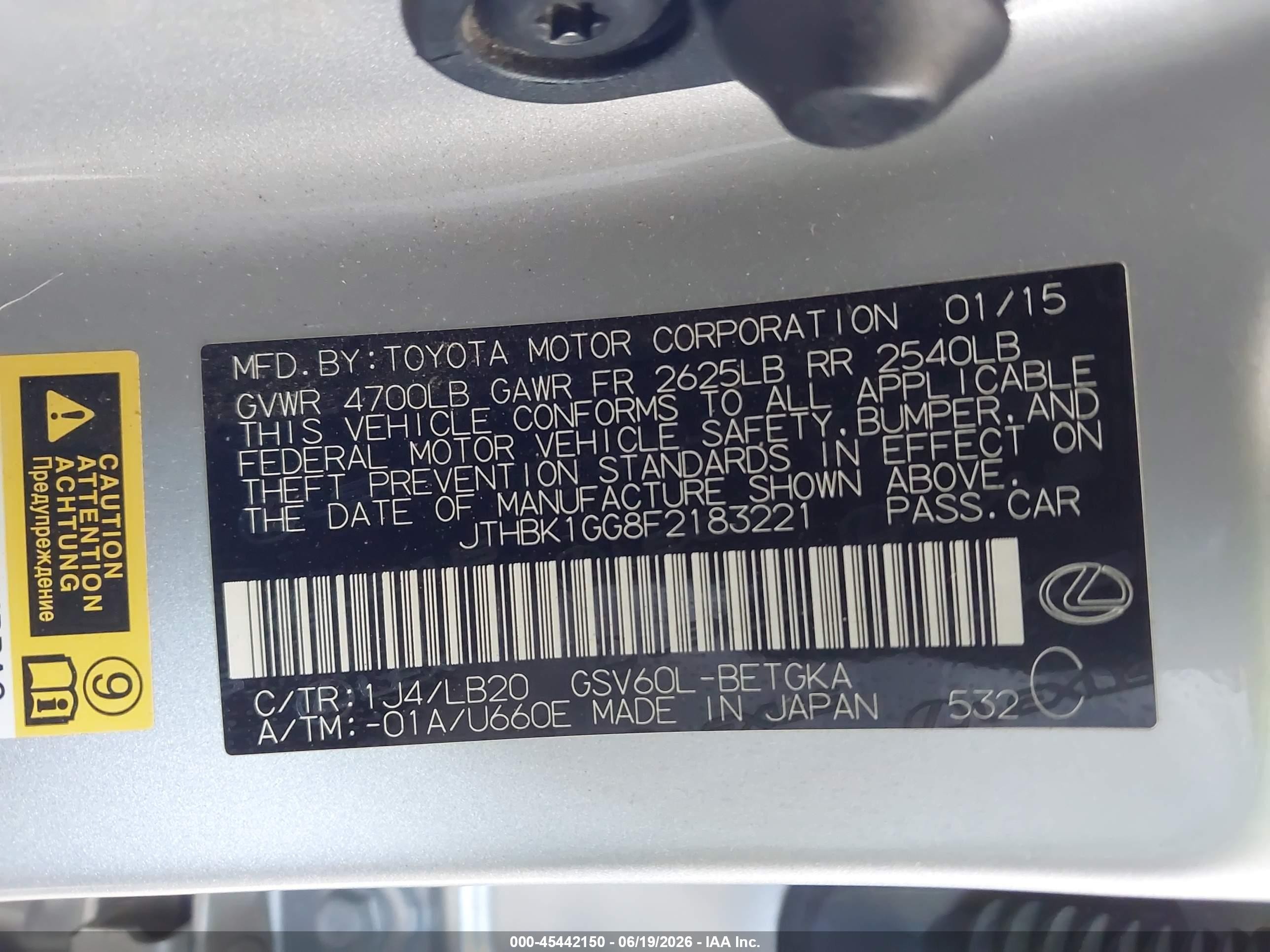 2015 Lexus Es 350   Silver vin: JTHBK1GG8F2183221