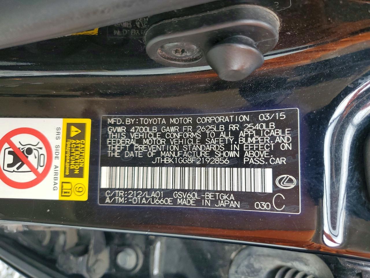 2015 Lexus Es 350 Черный vin: JTHBK1GG8F2192856