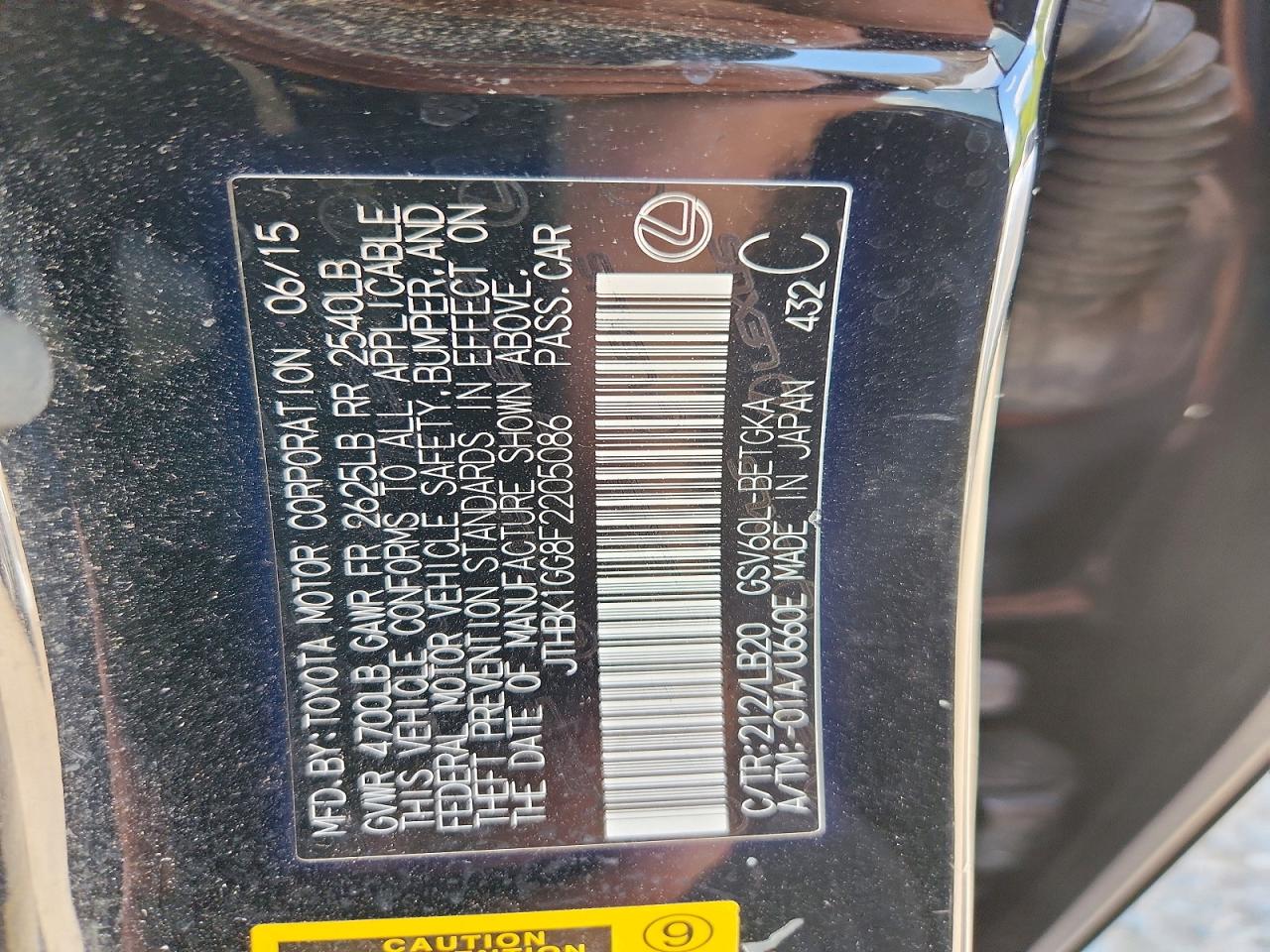2015 Lexus Es 350 Black vin: JTHBK1GG8F2205086
