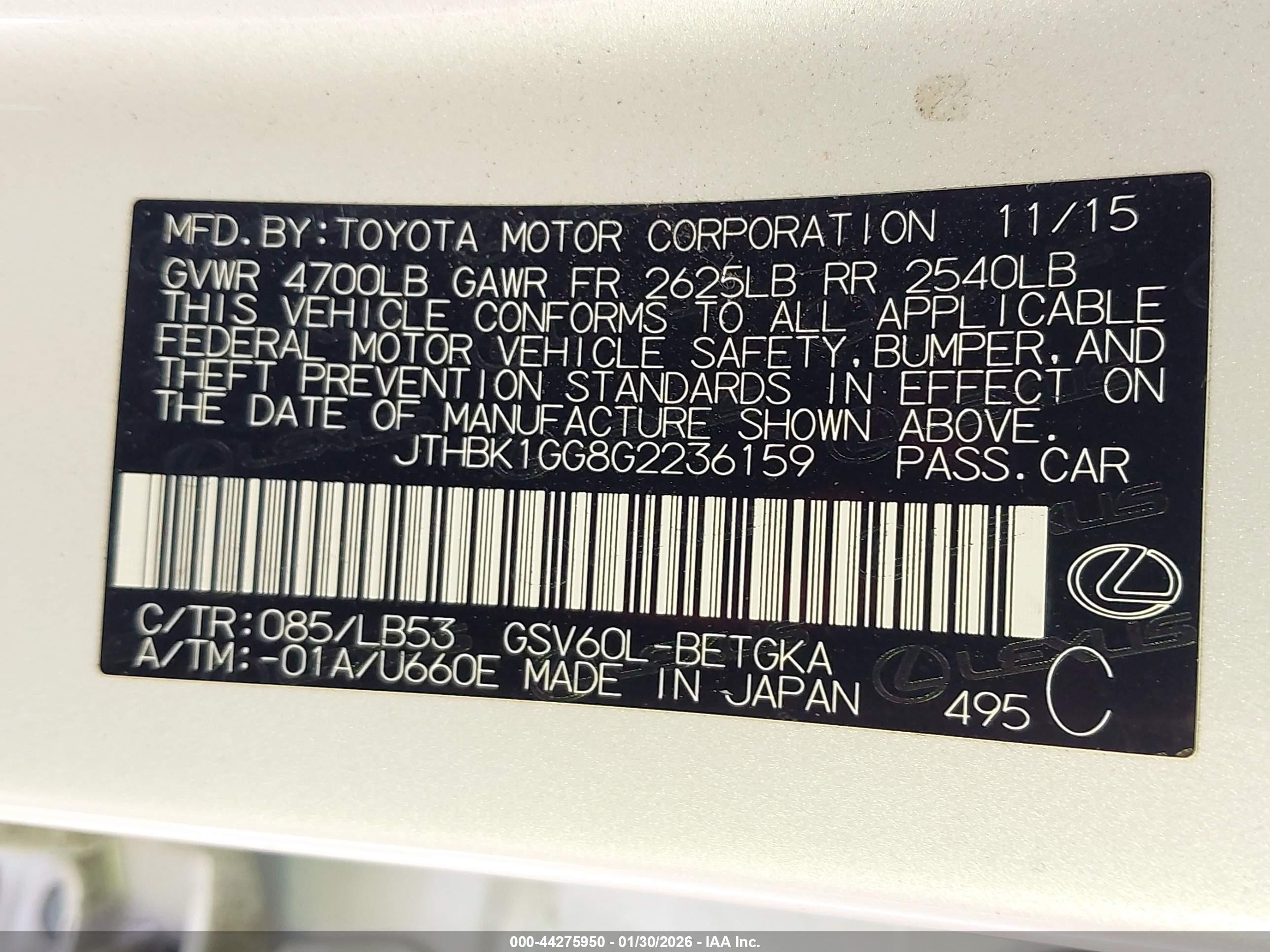 2016 Lexus Es 350   White vin: JTHBK1GG8G2236159