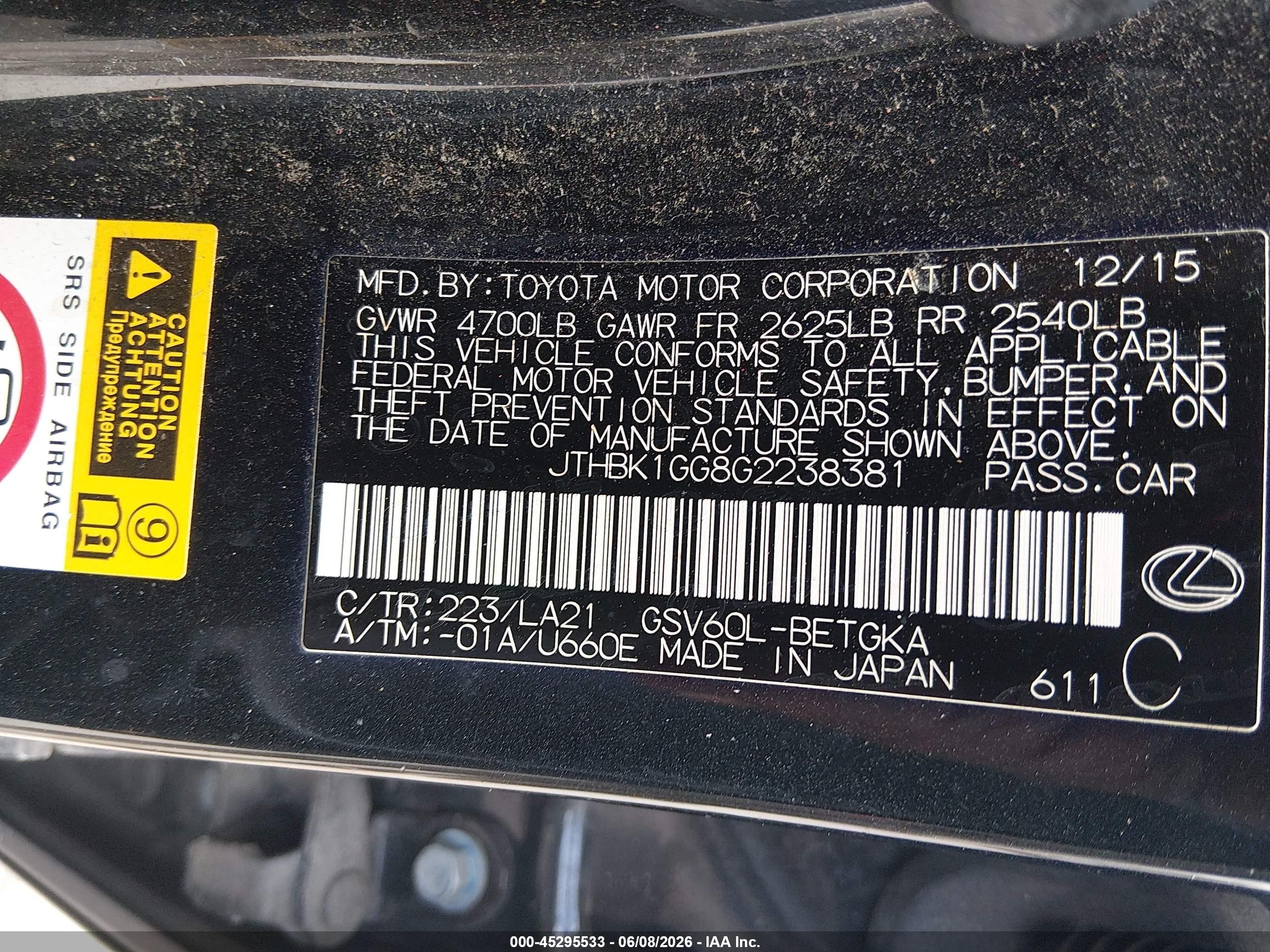 2016 Lexus Es 350 Black vin: JTHBK1GG8G2238381