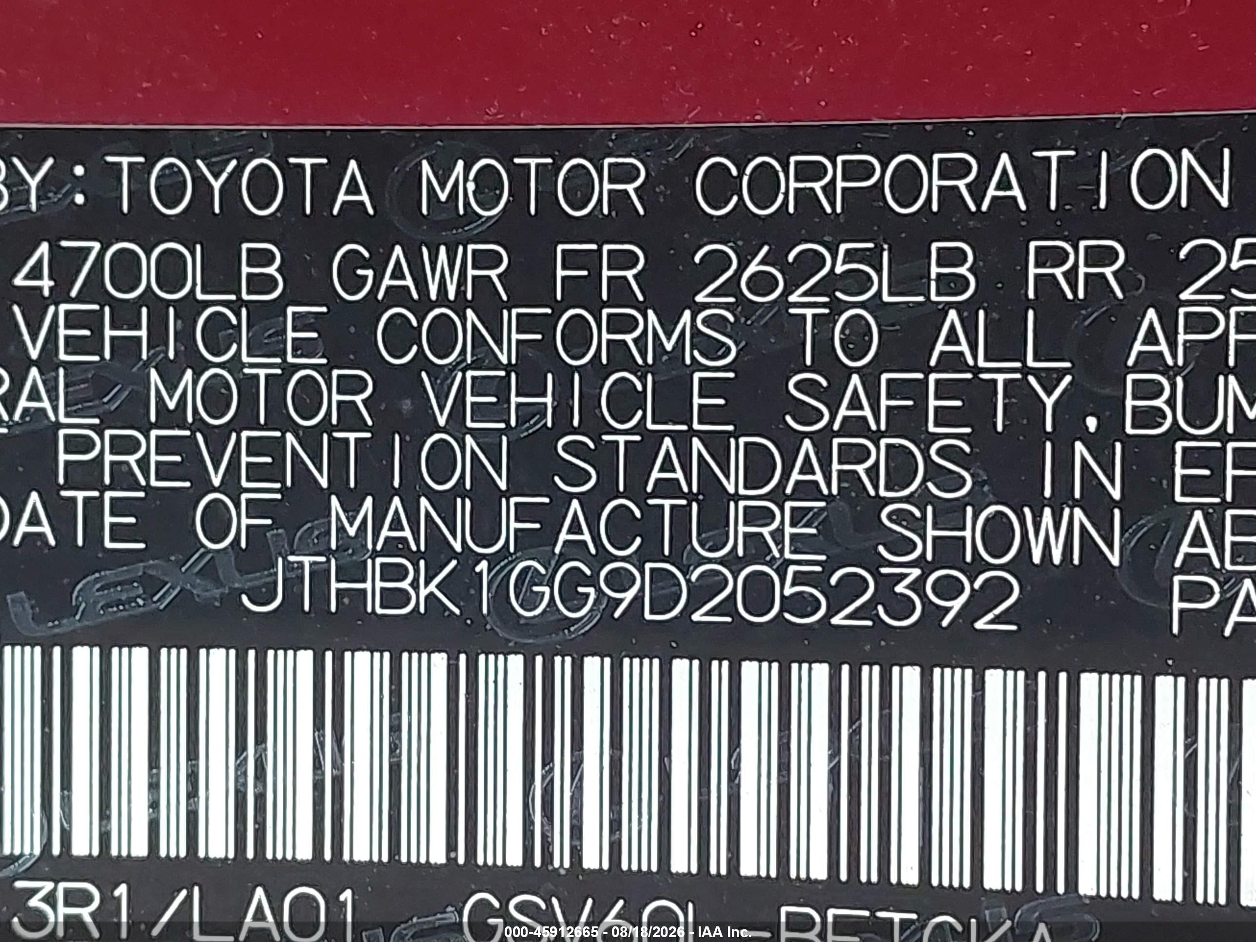 2013 Lexus Es 350   Burgundy vin: JTHBK1GG9D2052392