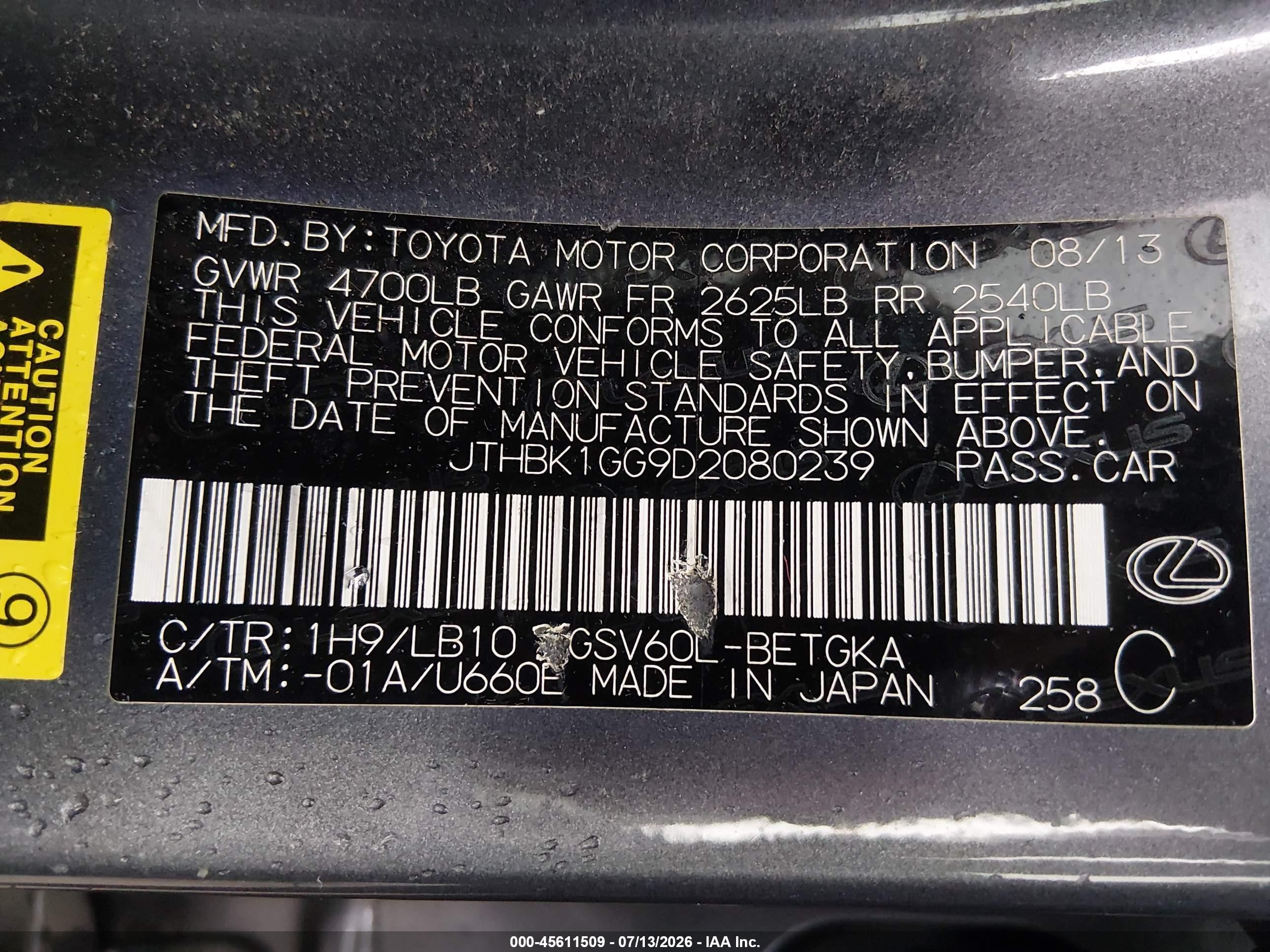 2013 Lexus Es 350   Gray vin: JTHBK1GG9D2080239