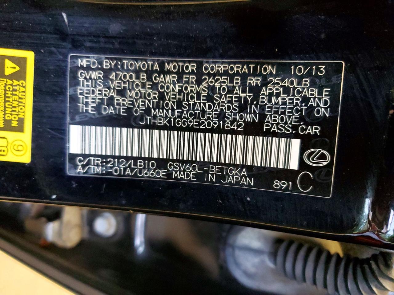 2014 Lexus Es 350 Black vin: JTHBK1GG9E2091842