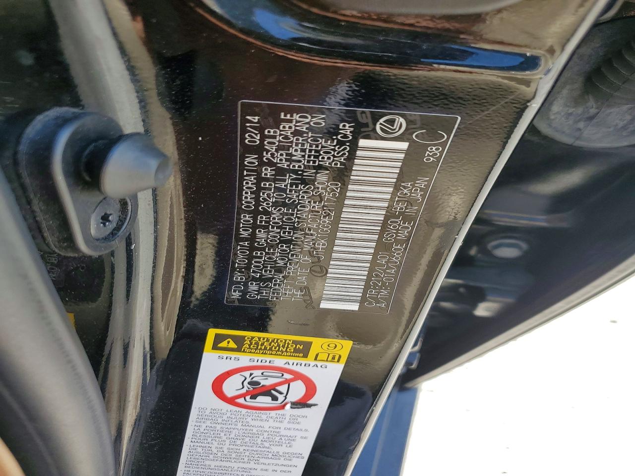 2014 Lexus Es 350 Черный vin: JTHBK1GG9E2117520