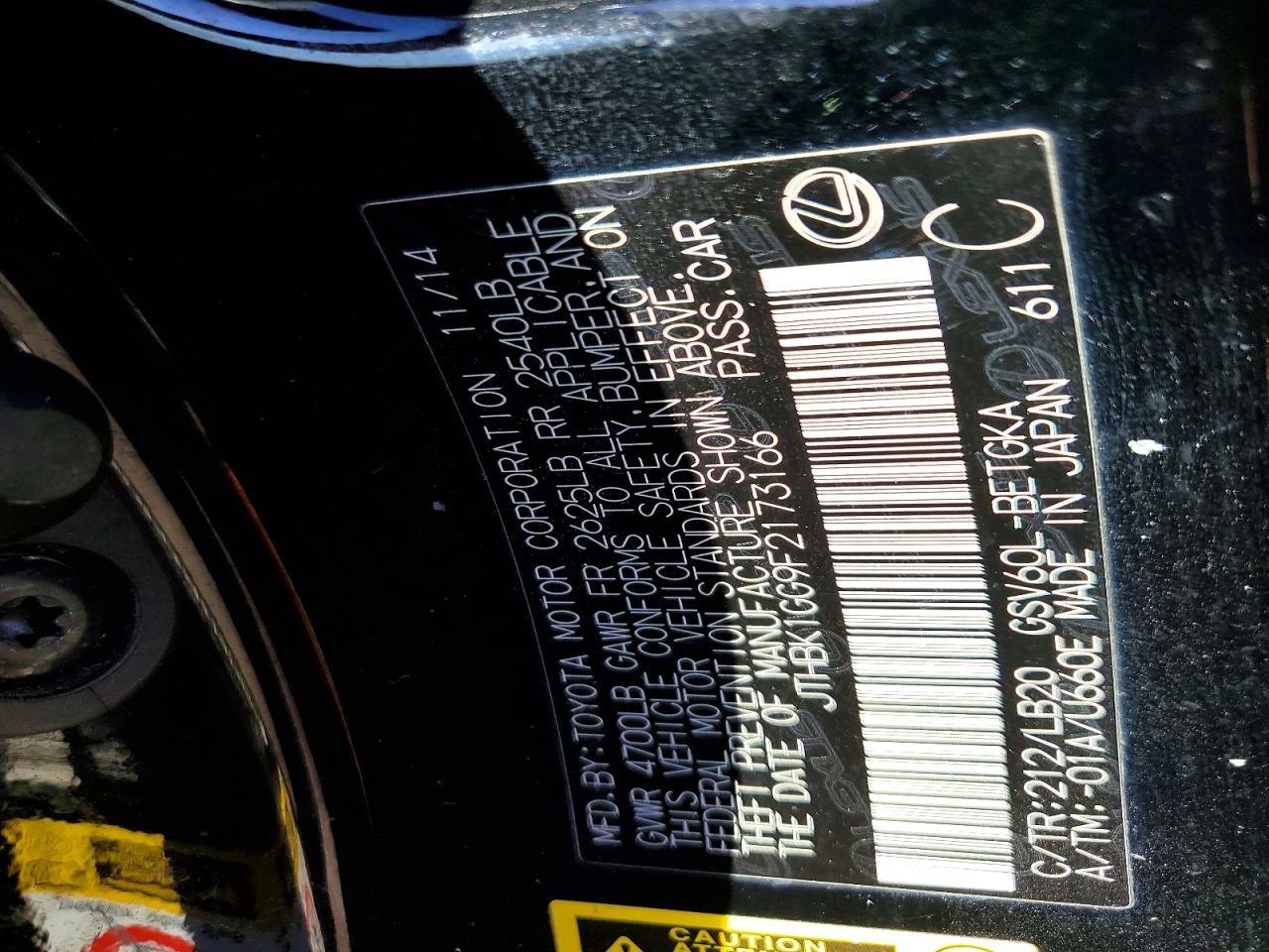 2015 Lexus Es 350 Base Black vin: JTHBK1GG9F2173166