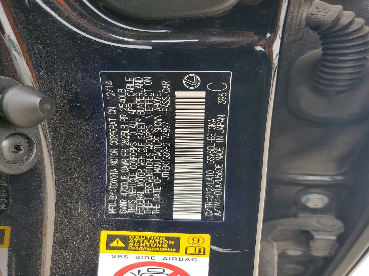 2015 Lexus Es 350 Black vin: JTHBK1GG9F2174897